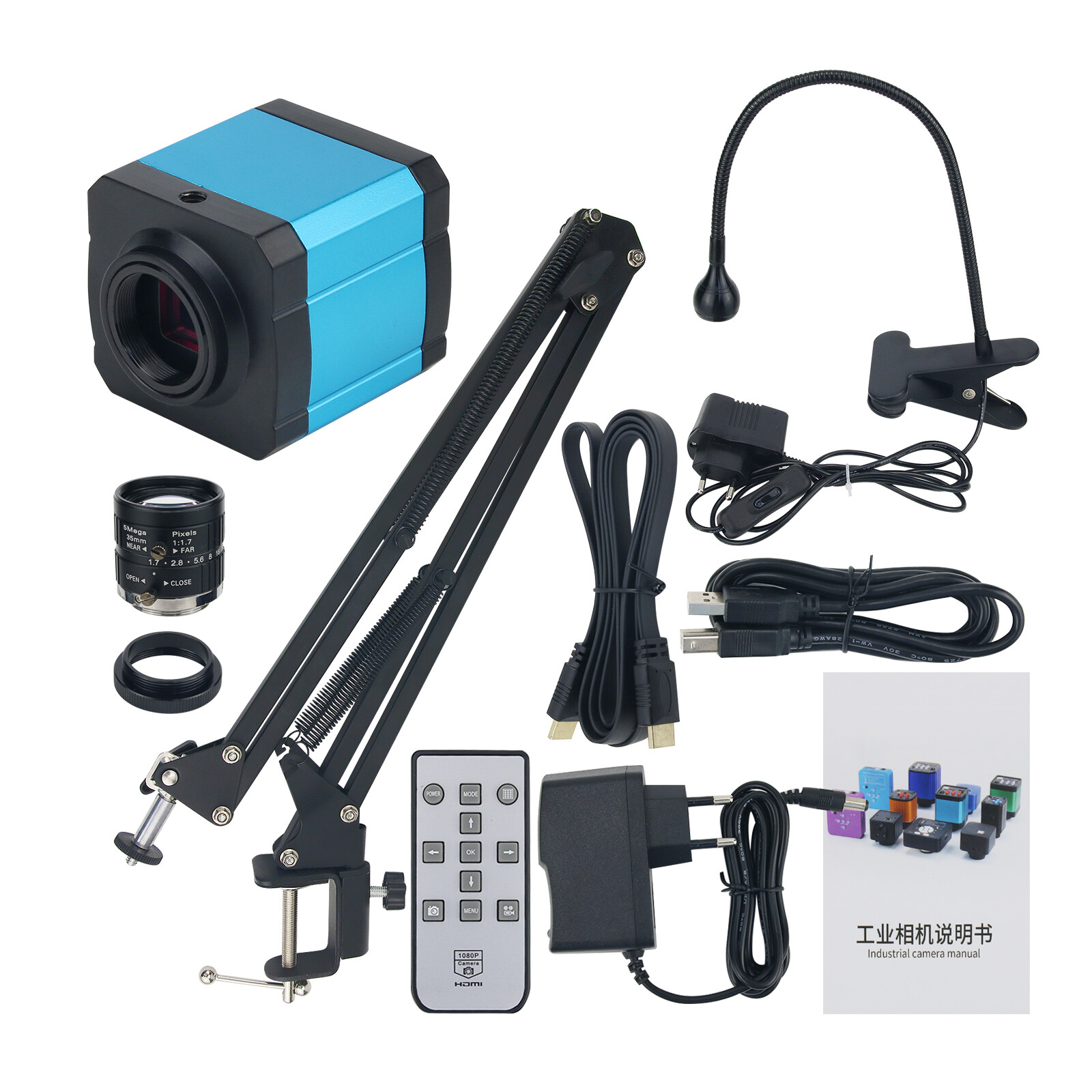 48MP Microscope Video Camera 1080 2K HDMI USB+Adjustable Stand For Lab Soldering