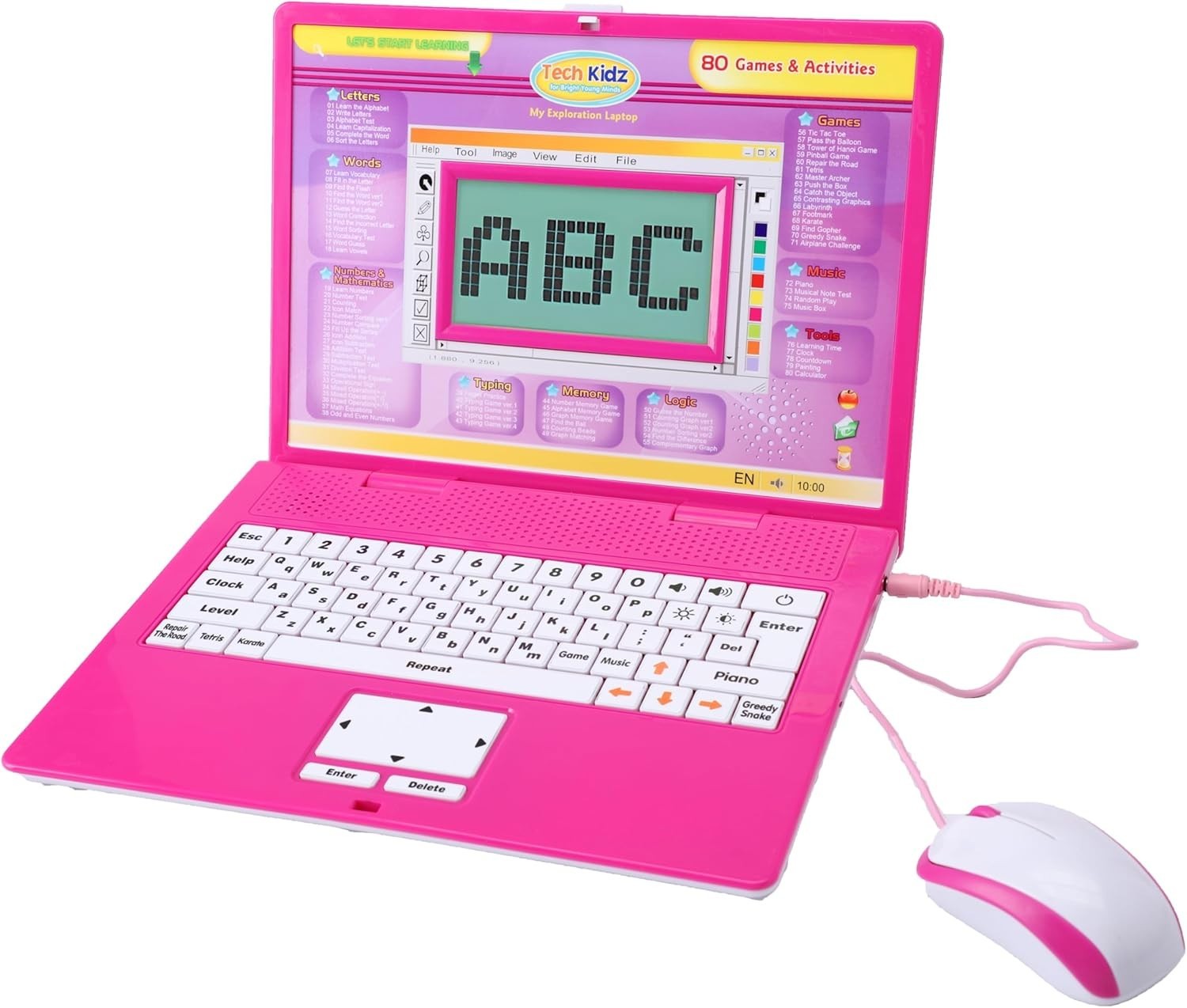 Tech Kidz Toy Computer Laptop Computer 80 Challenging Learning Activities (Pink)