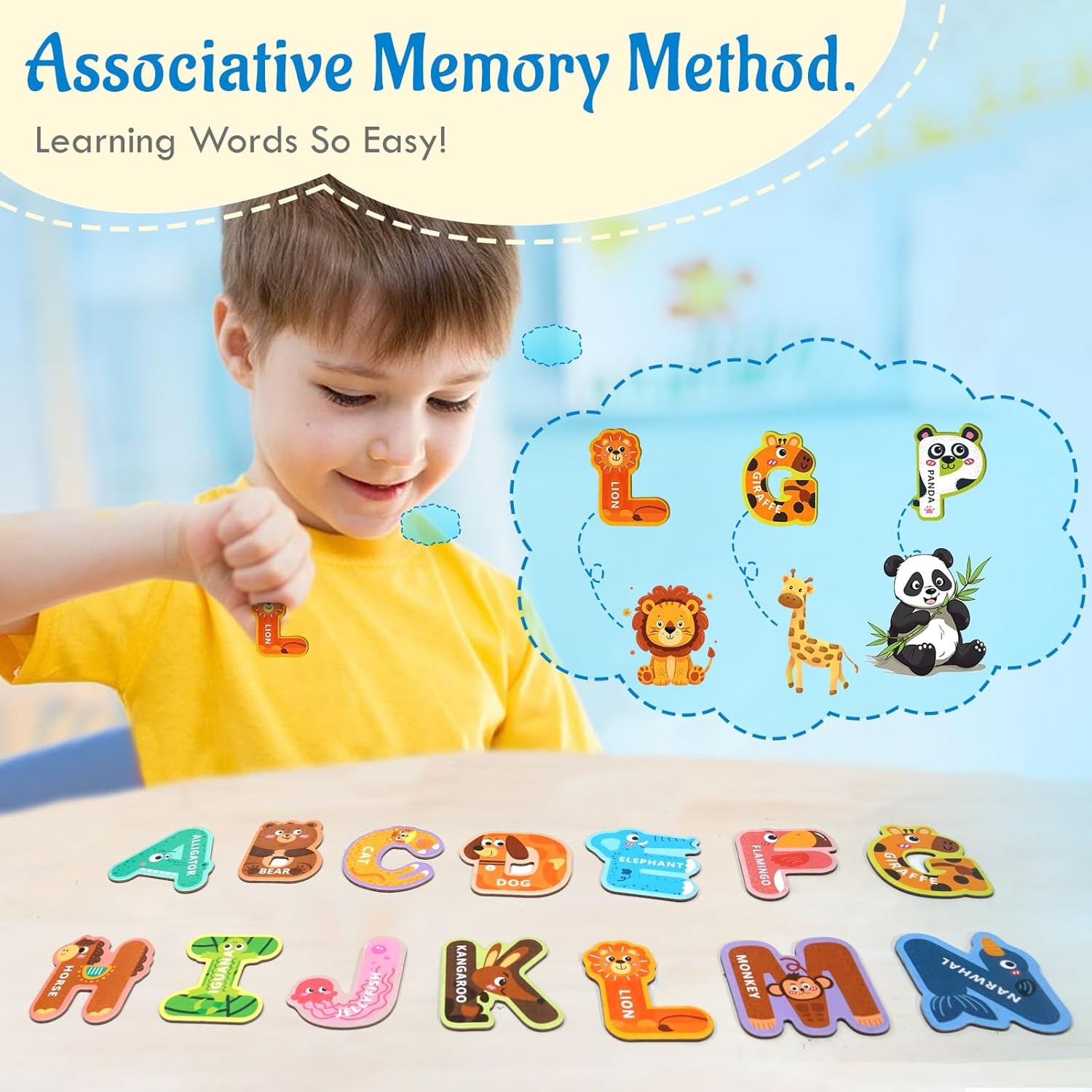 Magnetic Letters for Toddlers 1-3, 26PCS Cute Animal Alphabet Magnets Letters Le