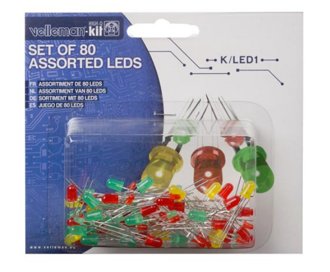 [ Whadda Velleman K/LED1 ] Set of 80 Assorted LED’s