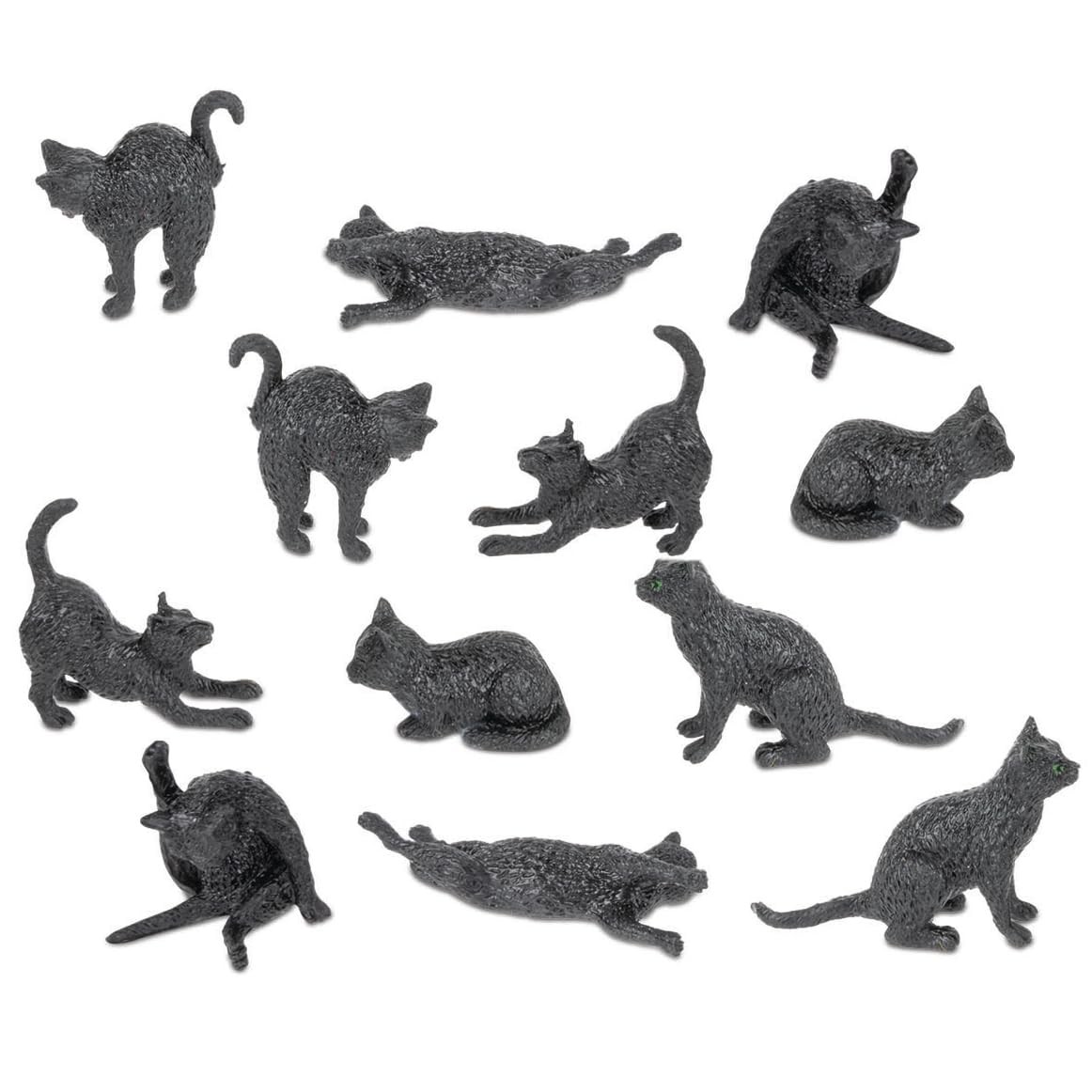 12 Pack Mini Black Cat Vinyl Figurines Cute Halloween Party Favor Toys