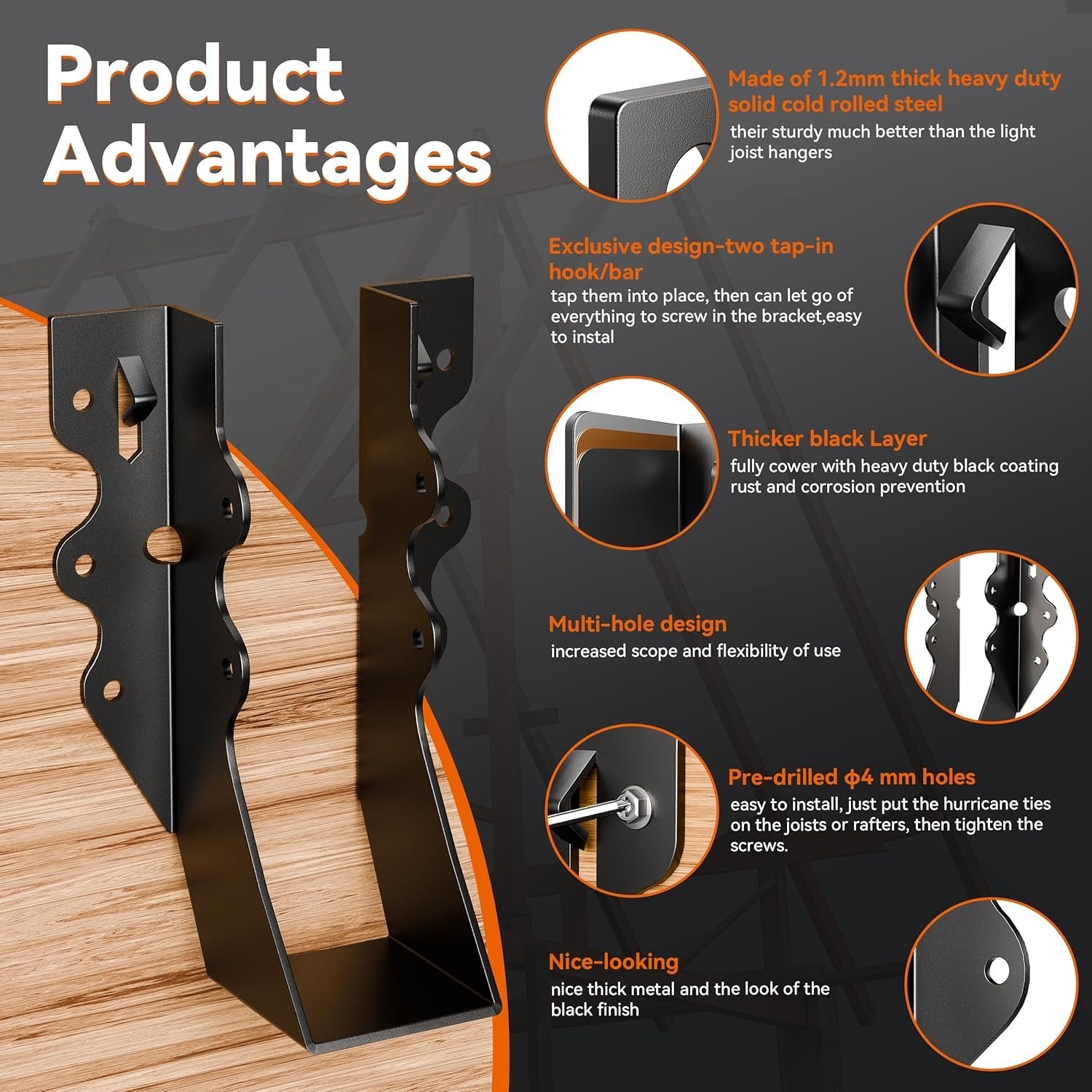 25 Pcs Black 2×6 Joist Hangers for Wood, Rafter Brackets, face Mount 2×6 Joist