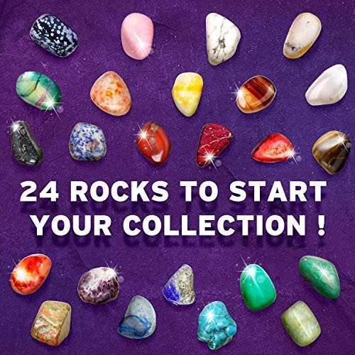 Rock Collection 24 Pcs Gemstones for Kids Geology Kit with Tiger’s Eye Rose