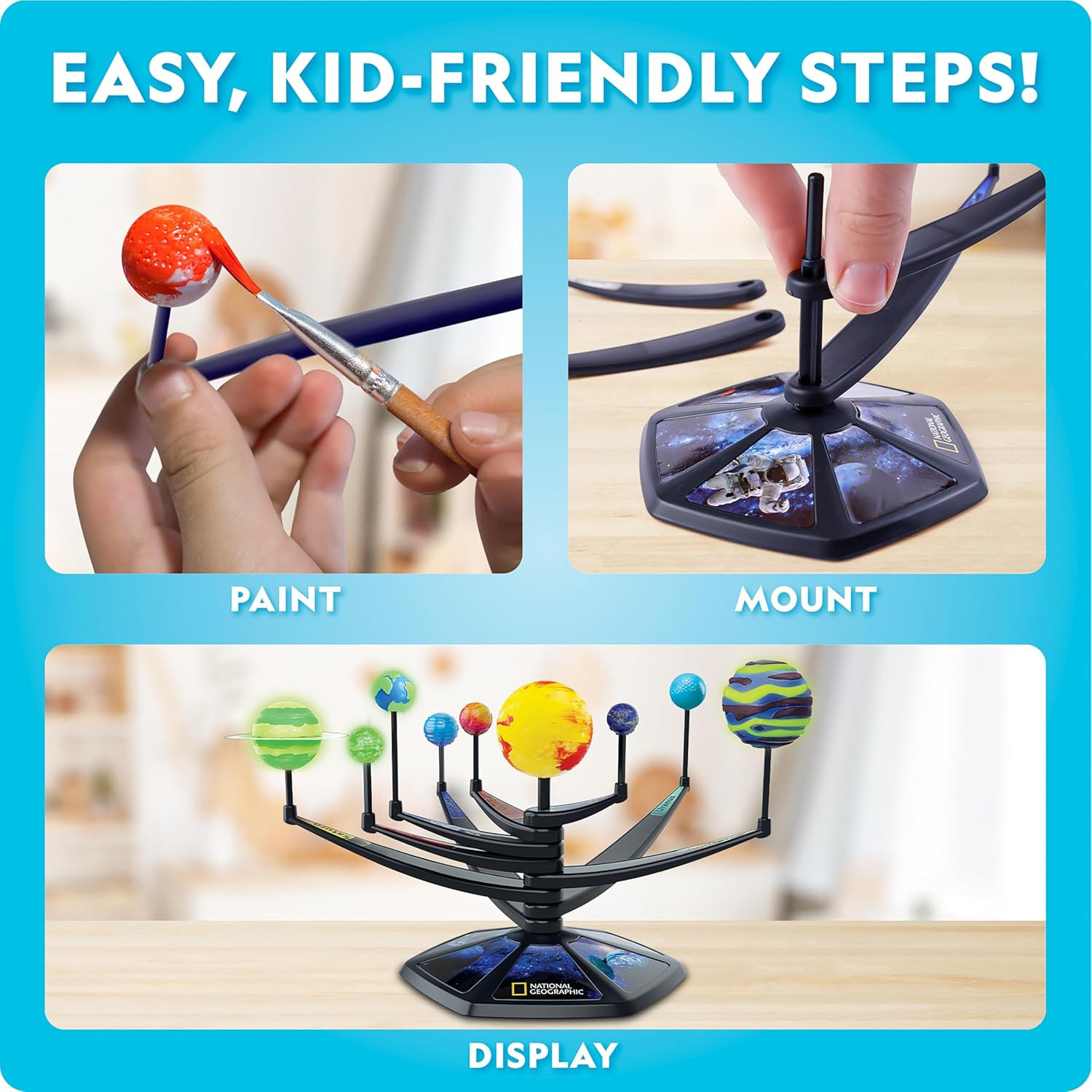 Glow-in-the-Dark Solar System Model Kit for Kids – Build & Paint 3D Planets STE