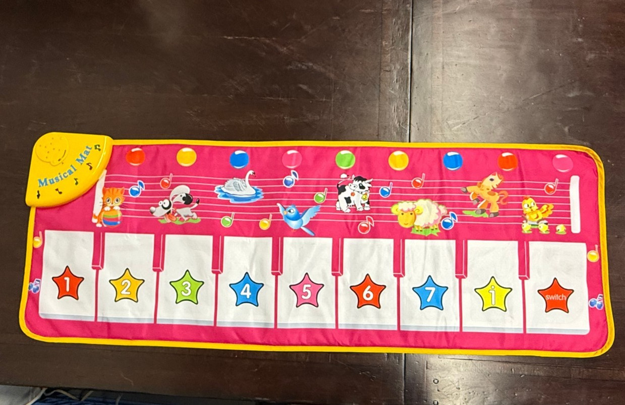 Pink Musical Carpet for Kids Musical Skills Learning Sounds Piano Mat w/ Animals