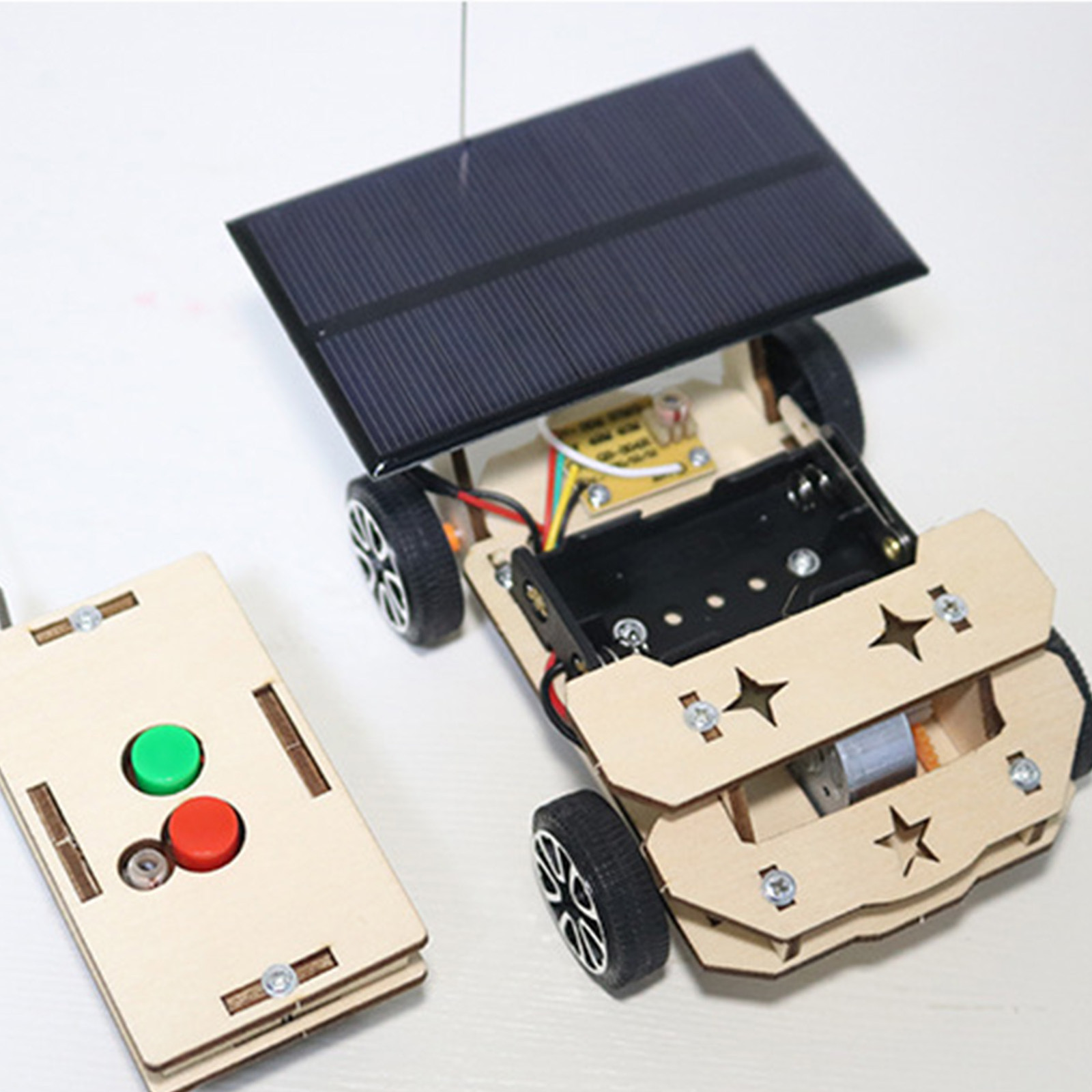 Solar Wireless Remote Control Car Model Composite Wood Electric Motor Building
