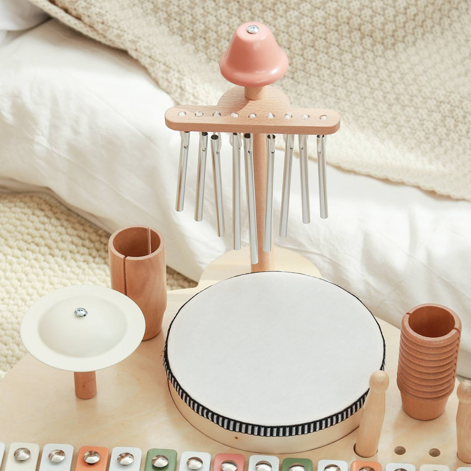 Wooden Musical Activity Stand Rounded Edges children’s Drum Stand Natural Wood