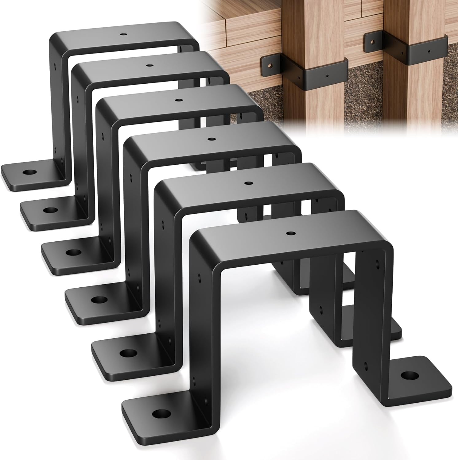 6 Pcs 4″ x 4″ Strap Post Ties,Heavy Duty deck fence post brackets for 4″x4″ wood