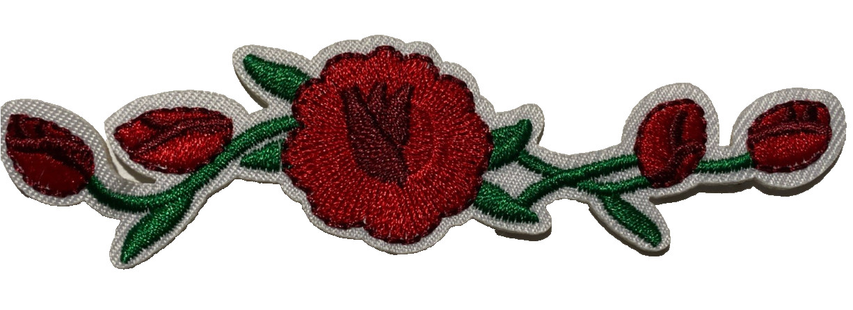 Red Flowers on Vine Embroidered Patch Iron On/Sew On