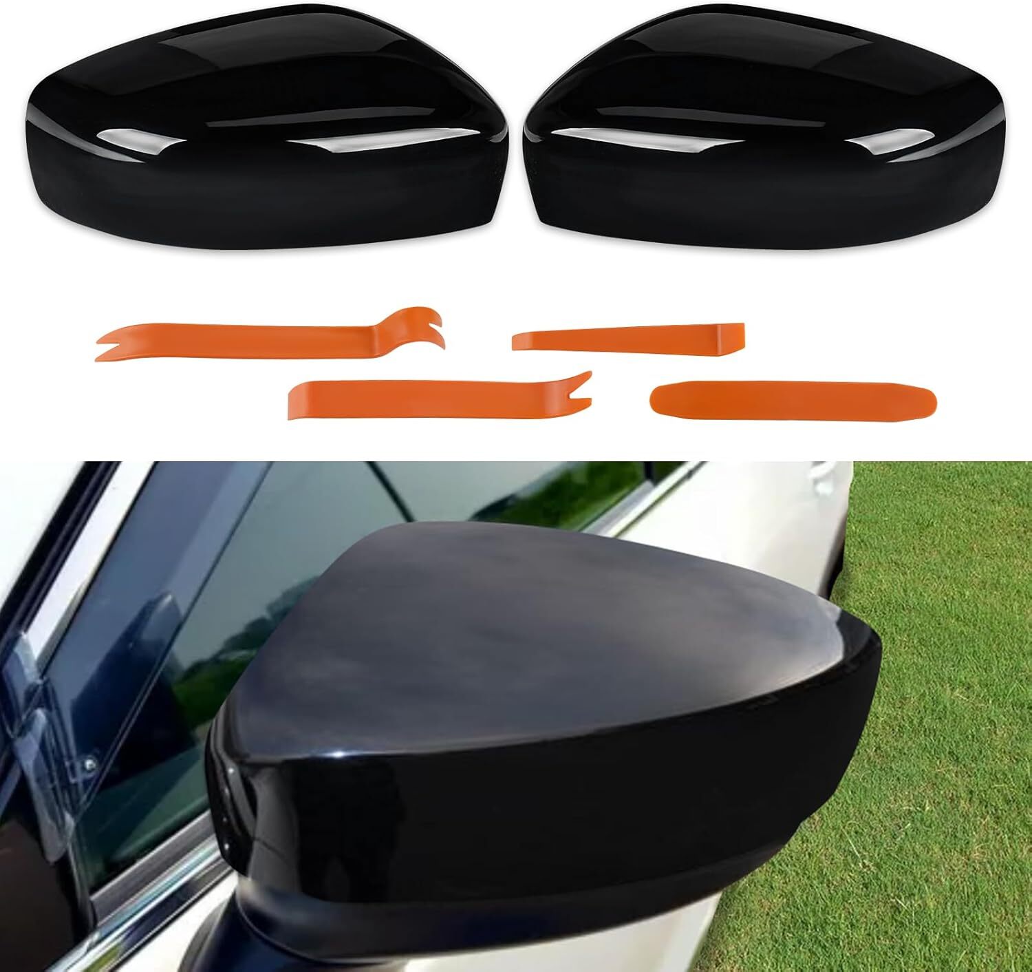 Glossy Black JDMON Door Rearview Mirror Cover Cap Replacement for 2011-2012