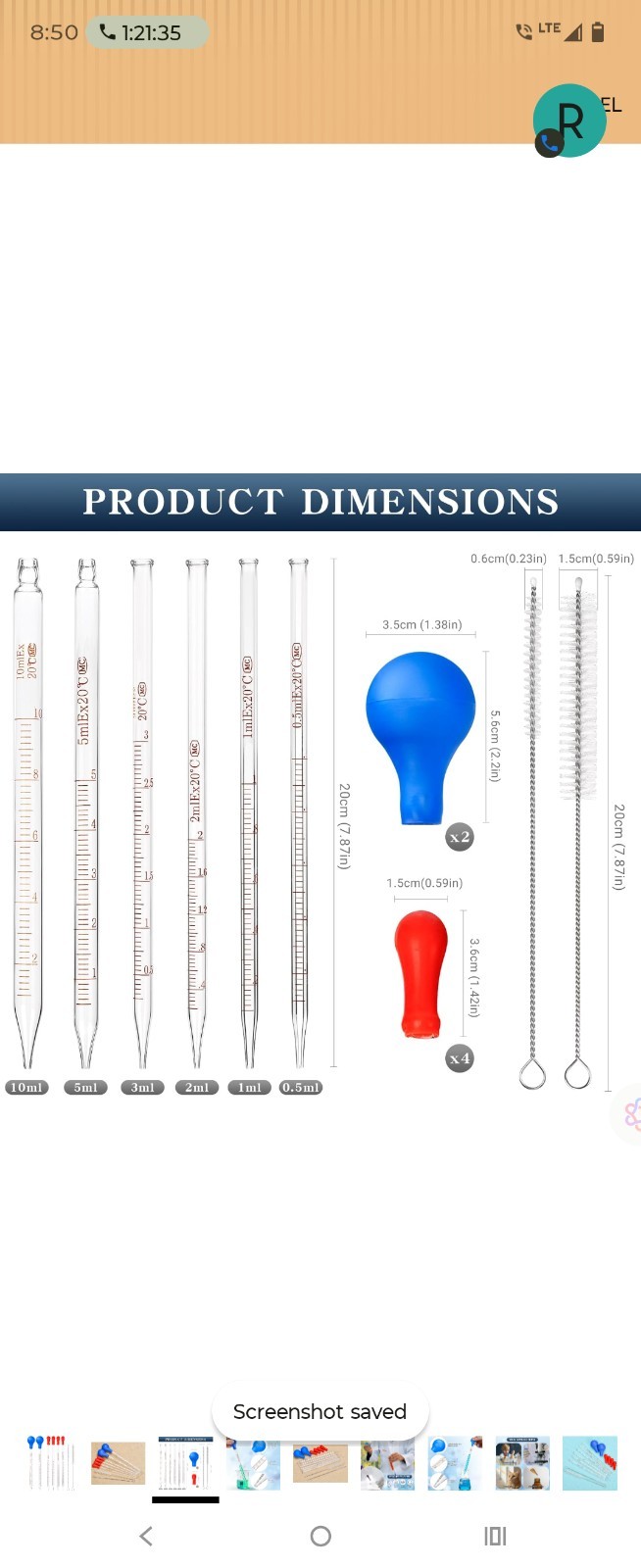 6 Pieces Glass Pipettes 10ml 5ml 3ml 2ml 1ml 0.5ml Glass Graduated Dropper Lab