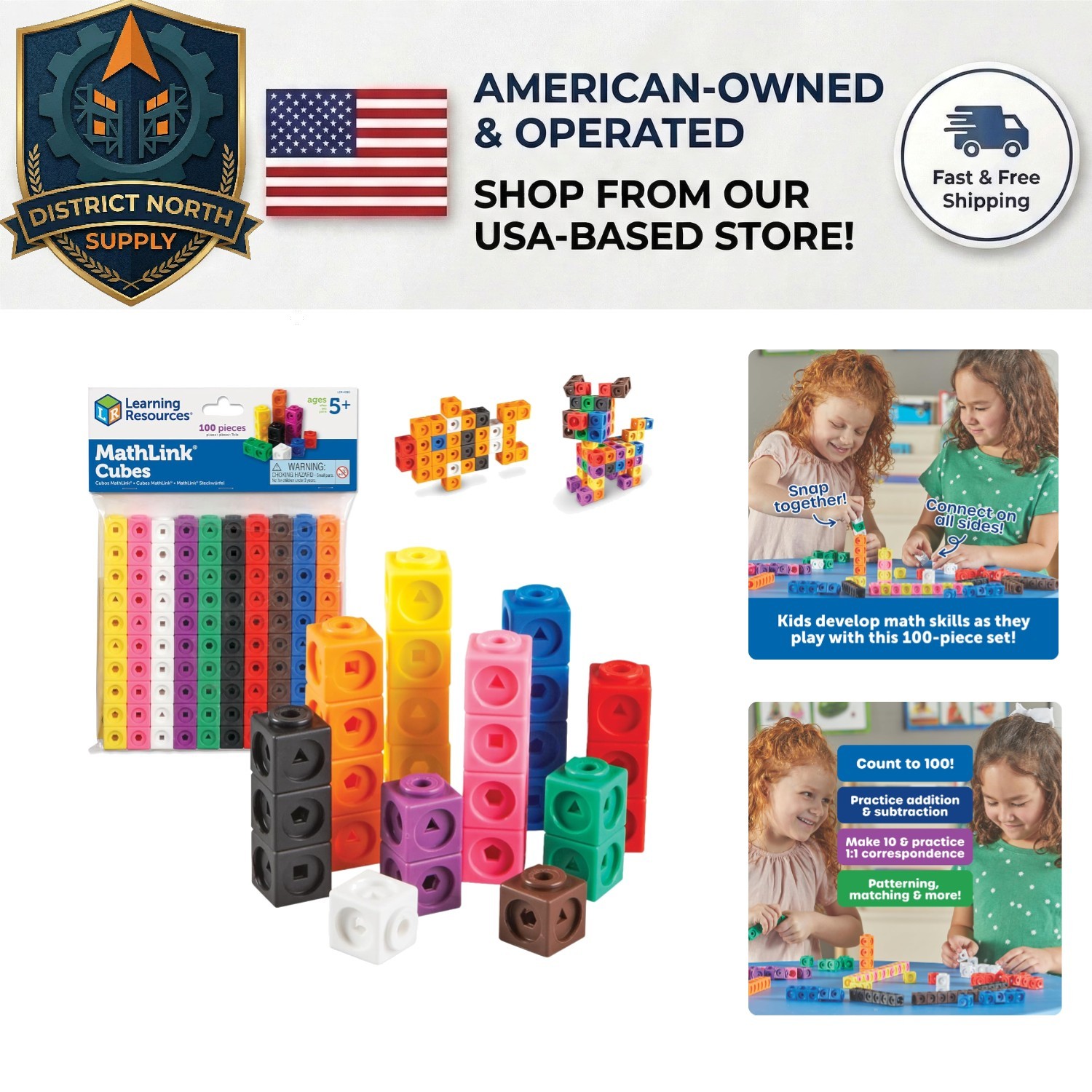Multicolor MathLink Cubes – 100-Piece Set for Engaging STEM Education Activities