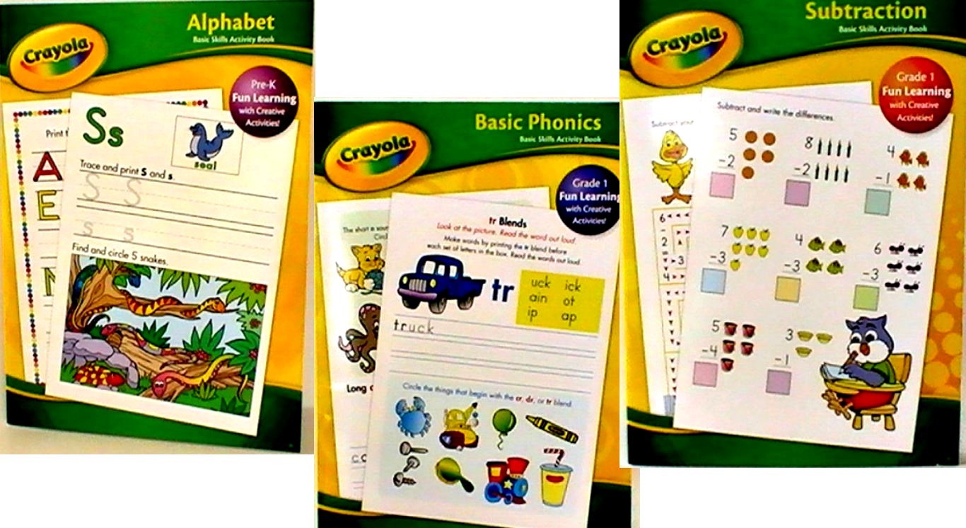 ALPHABET, PHONICS,SUBTRACTION, WORKBOOKS CRAYOLA Pre-K-1st Set-3 NEW