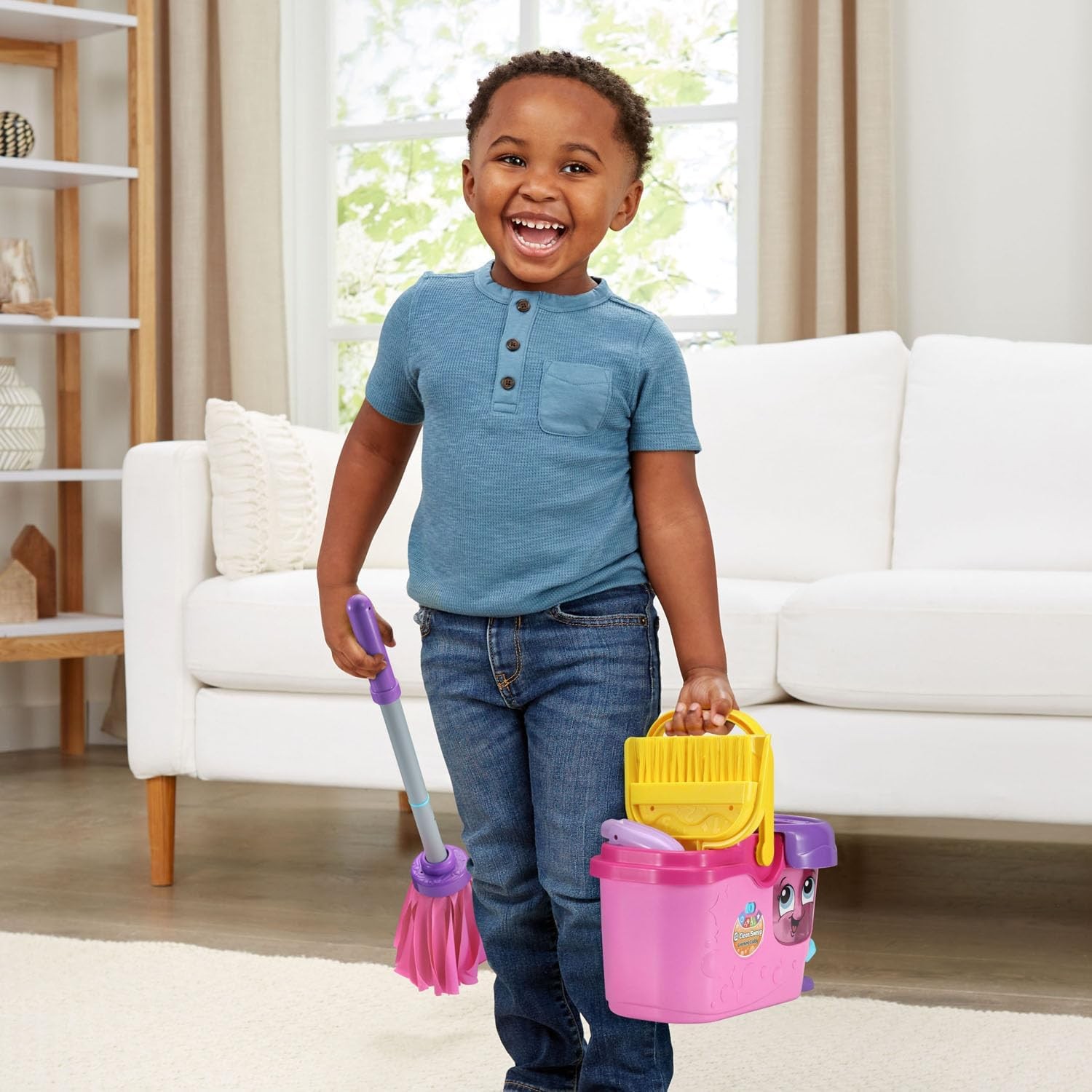 Clean Sweep Learning Caddy, Kids Mop & Broom Cleaning Toy Set for Ages 3-5, Pink