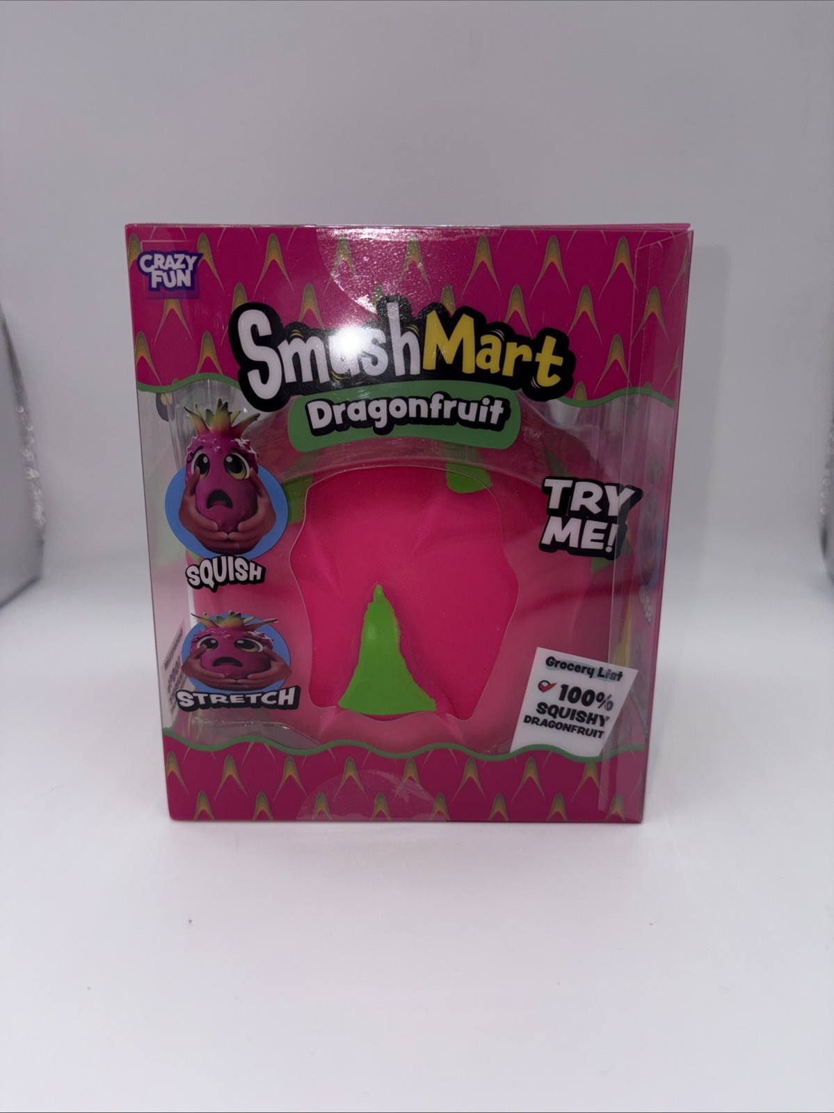 SmushMart Dragonfruit Squishy Tactile Squeeze Toy, Pink/Green