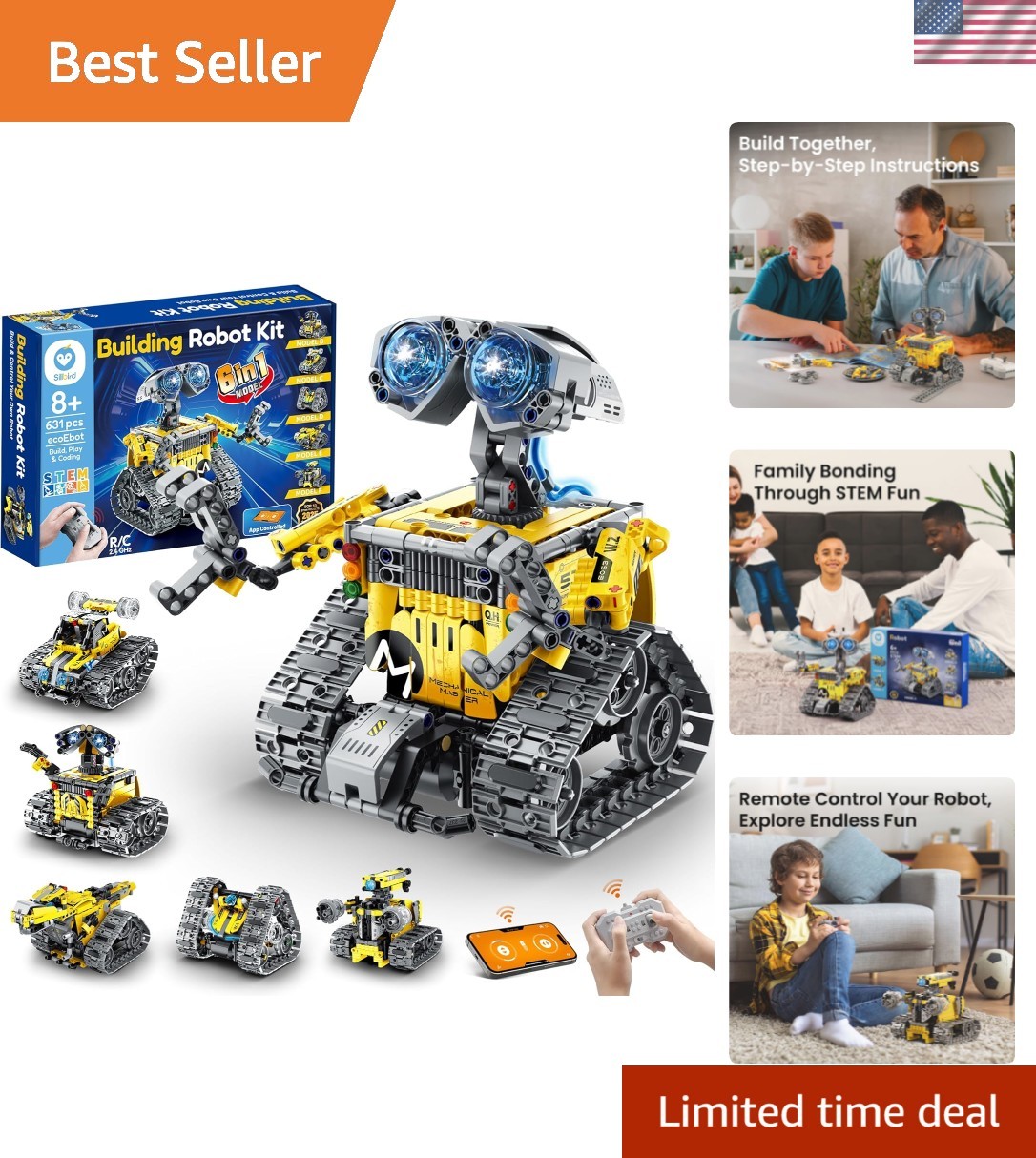 Robot Building Kit with Remote Control Gifts for Kids Boys Ages 8-13, Coding …