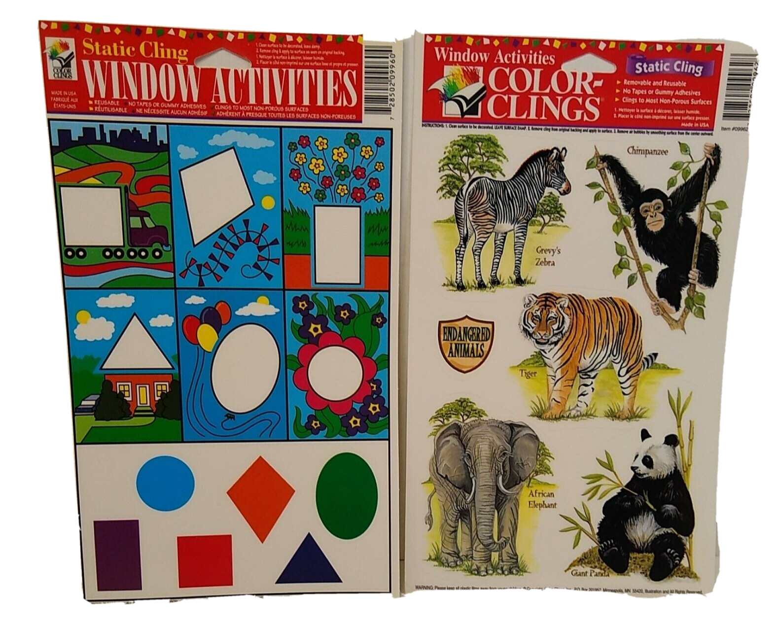 Animals & Shape Activities Window Clings Color Clings Sticker 1 sheet of each