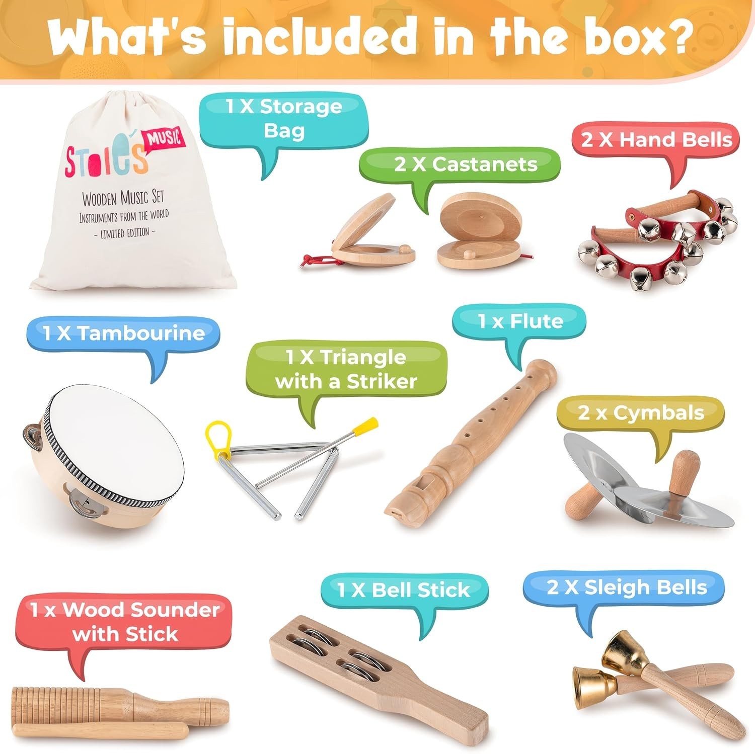 Baby Musical Instruments Set: 15 Pcs Wooden Music Toy