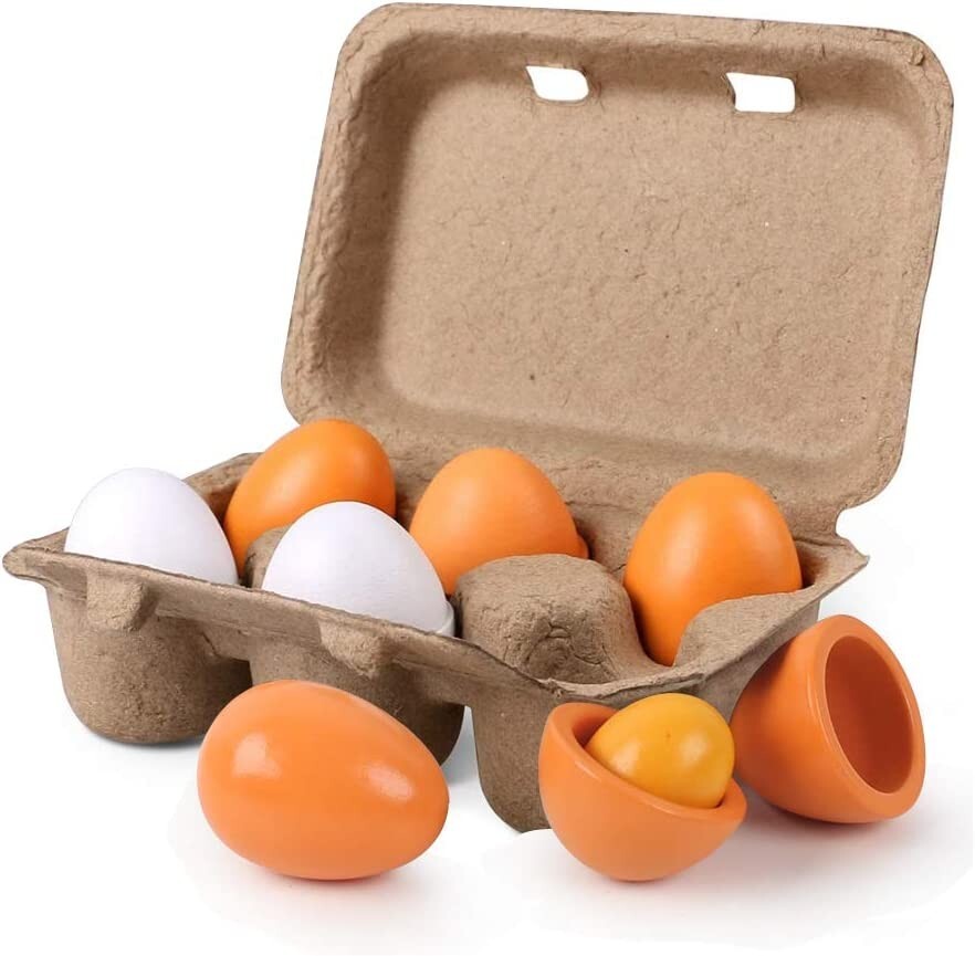 2 PACK Wooden Eggs, 6PCS Easter Egg Toys Wooden Play Food Pretend Play Food Sets