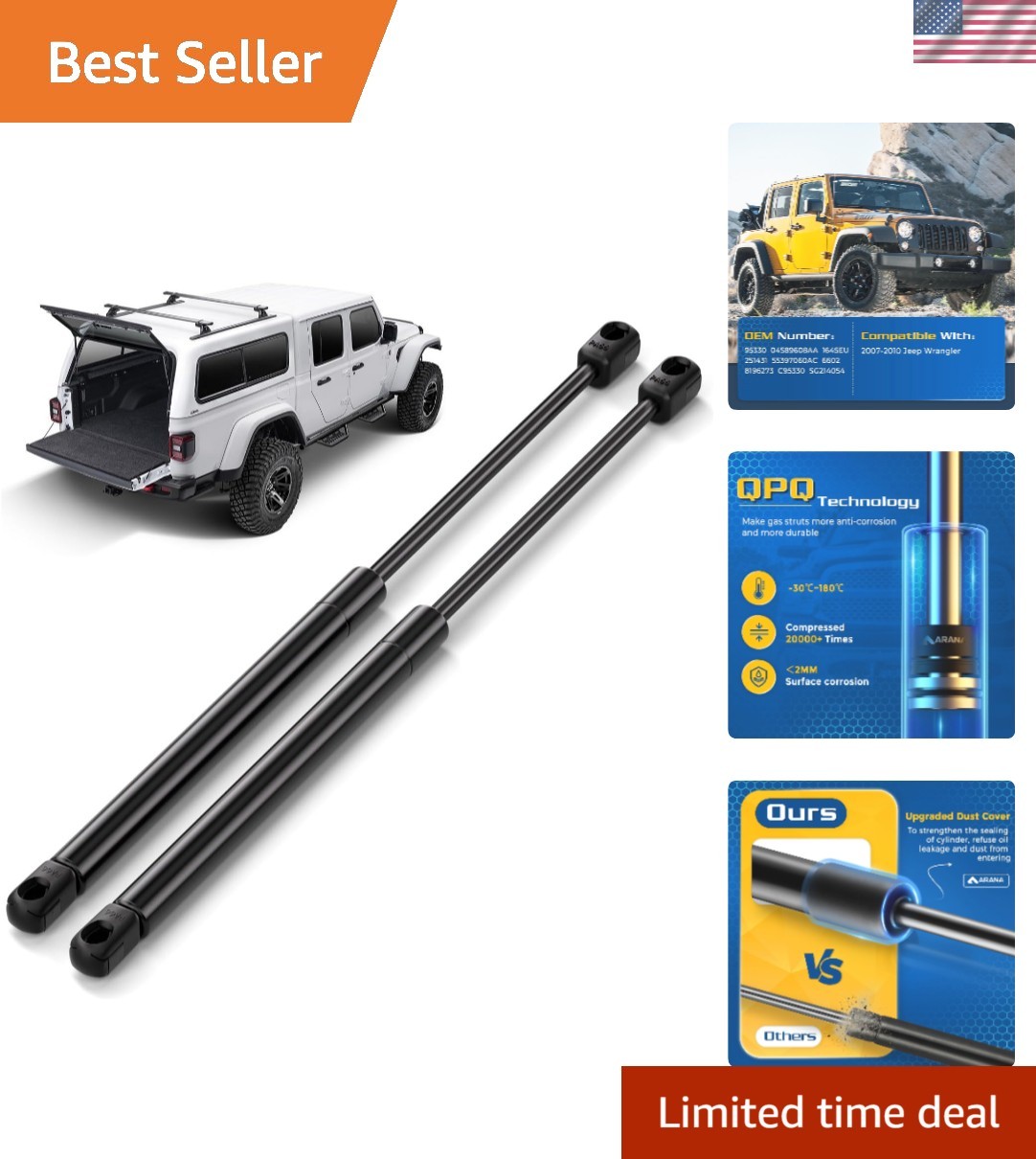 Rear Window Struts for Jeep Wrangler 2007-2010 – Easy Install, 2 Pcs