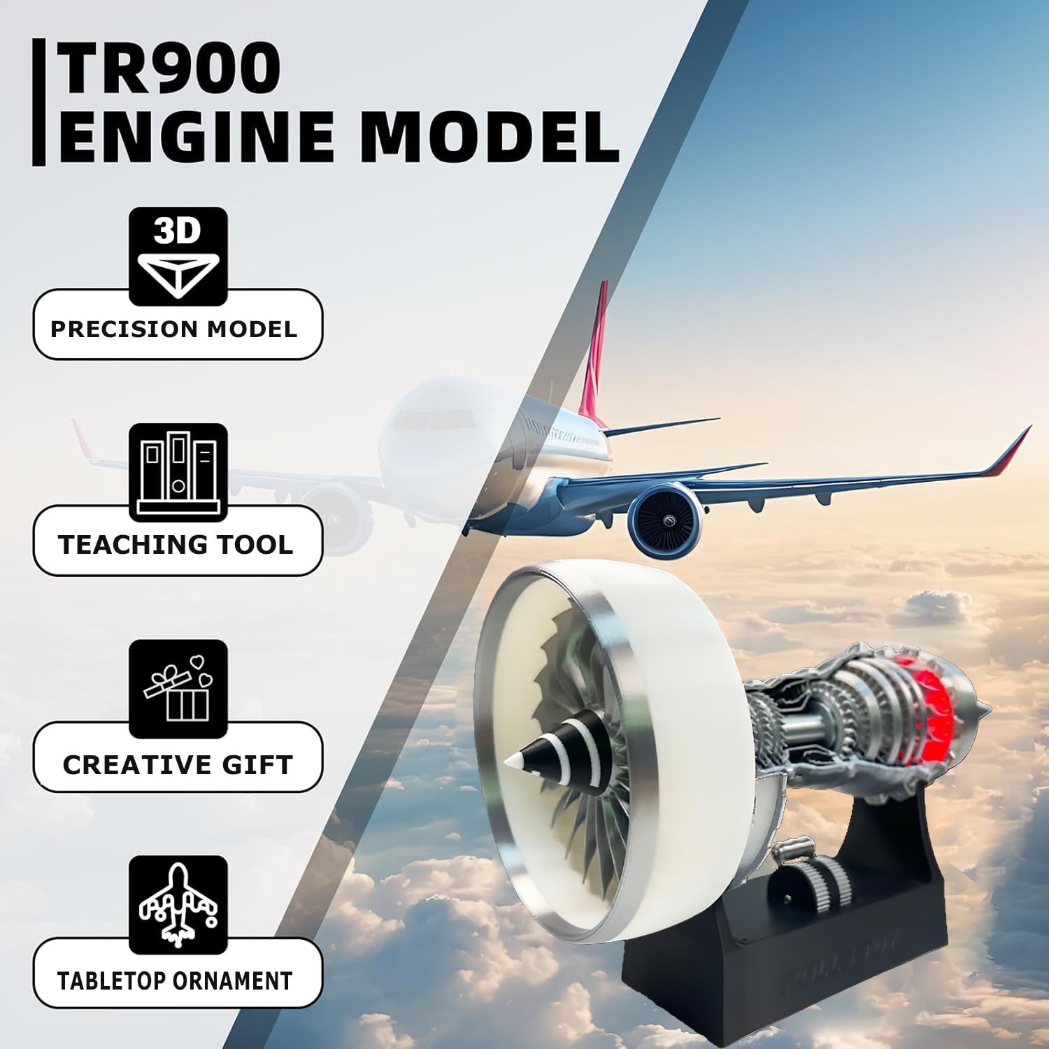 Lkjuyge Turbofan Jet Engine Model Kit – 28Cm A380 Tr900 Aircraft Engine Replica