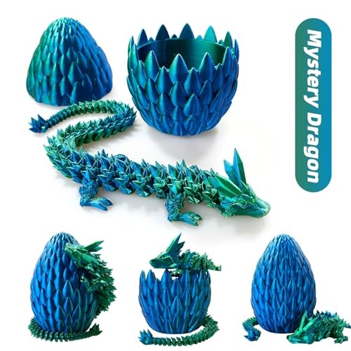 3D Printed Dragon Egg, 15Inch Crystal Dragon with Egg,Easter Basket Blue Green