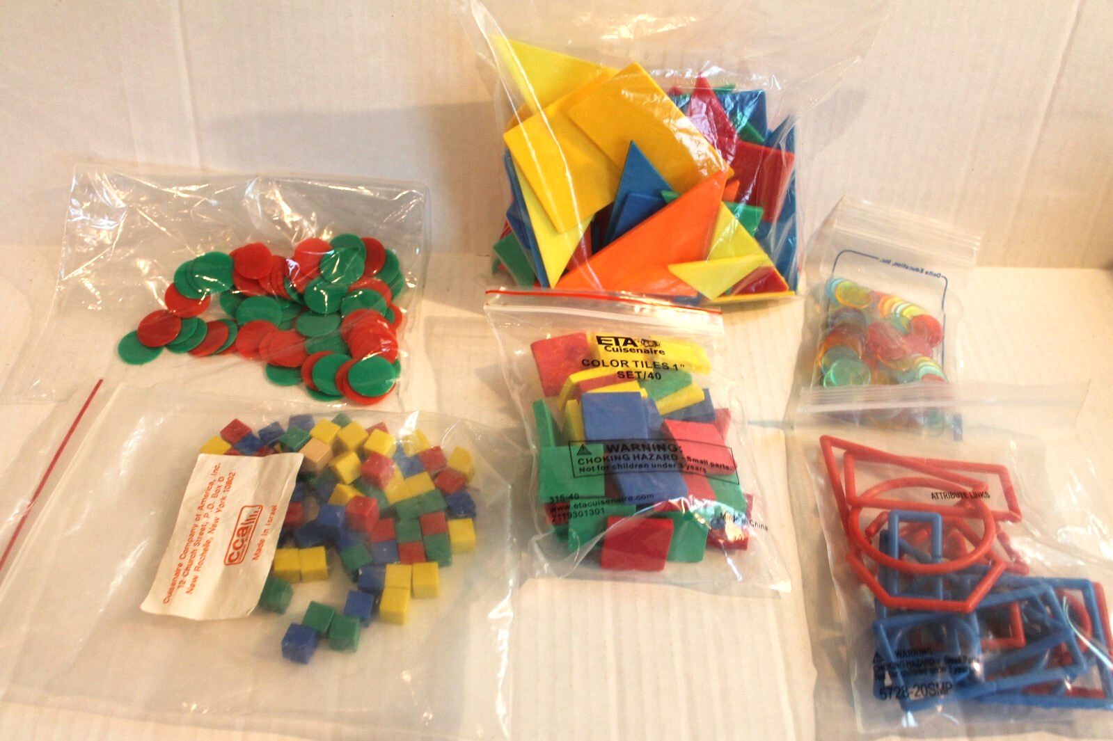LOT of Math Manipulatives ETA Cuisenaire Tiles Counters Shapes Attribute Links