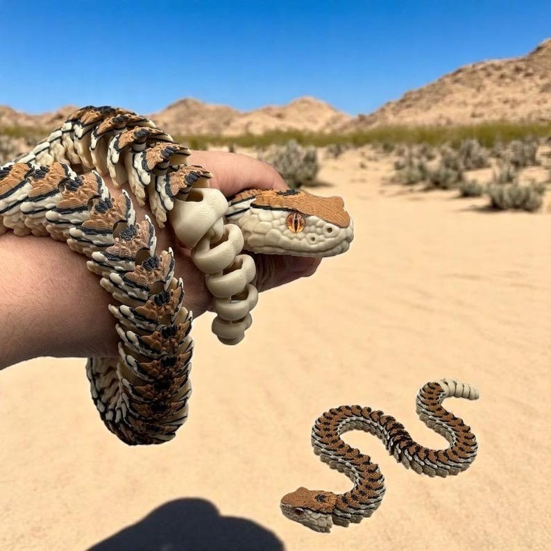 Articulated Rattlesnake – 3D Printed Flexible Snake Toy, Realistic Snake