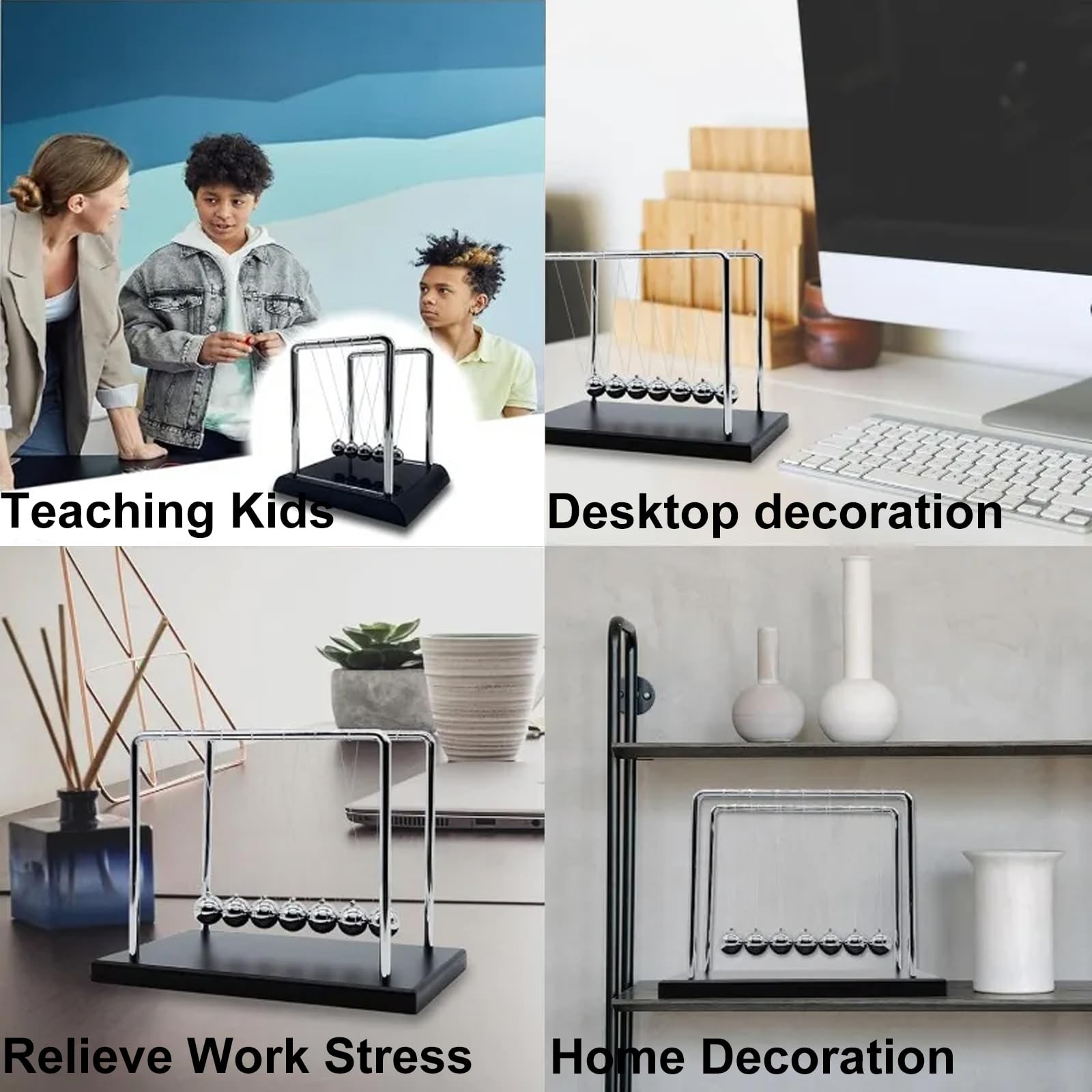 Newtons Cradle Balance Balls Large Black Desk Sculpture and Physics Toy Decor