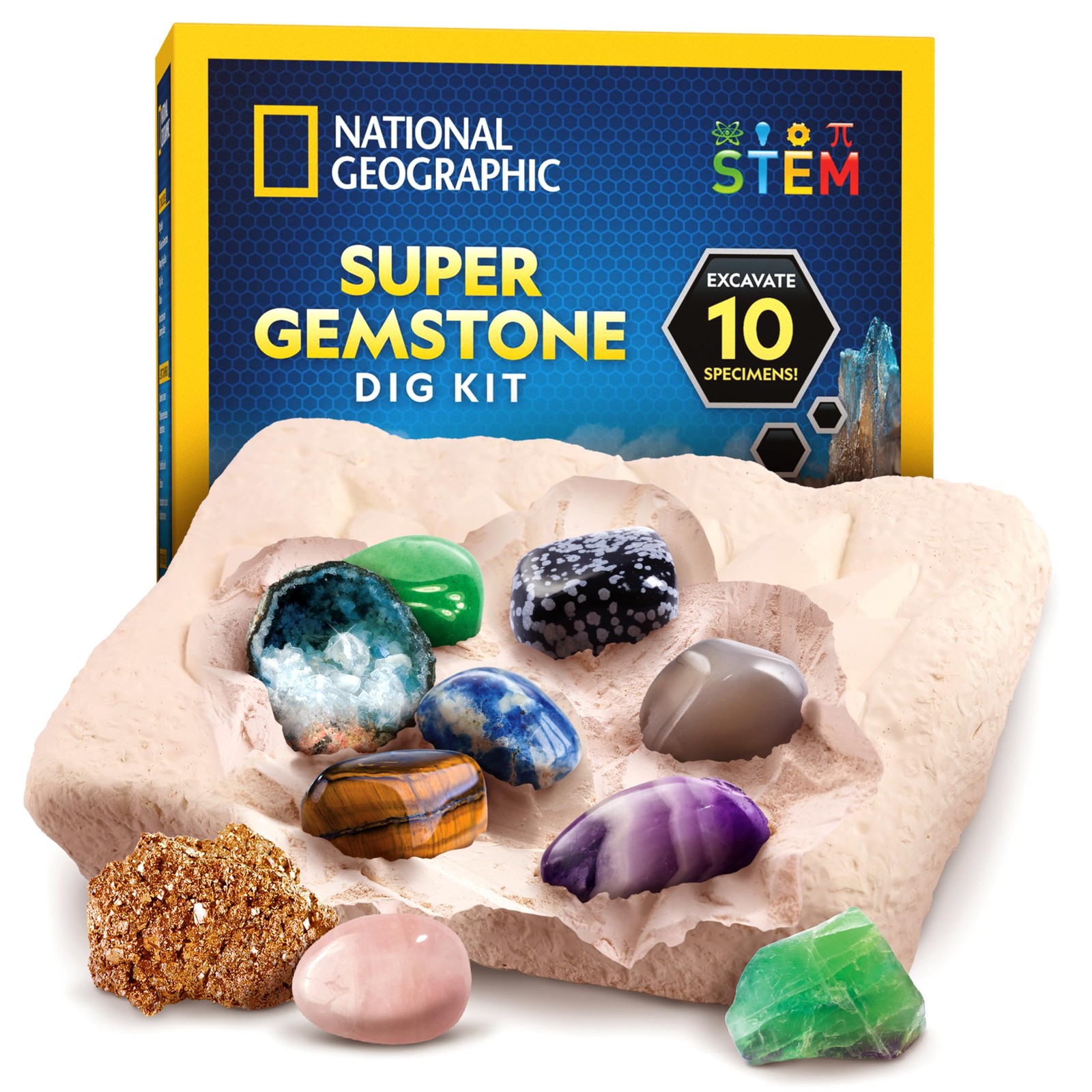 National Geographic Gemstone Dig Kit – Dig Up 10 Real Gemstones and Crystals,…