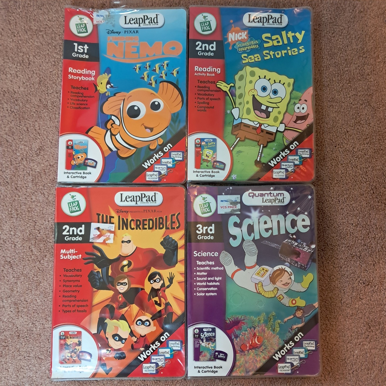 NEW Leap Frog Interactive Book & Cartridge 1st 2nd 3rd Grade Learning Lot Of 4