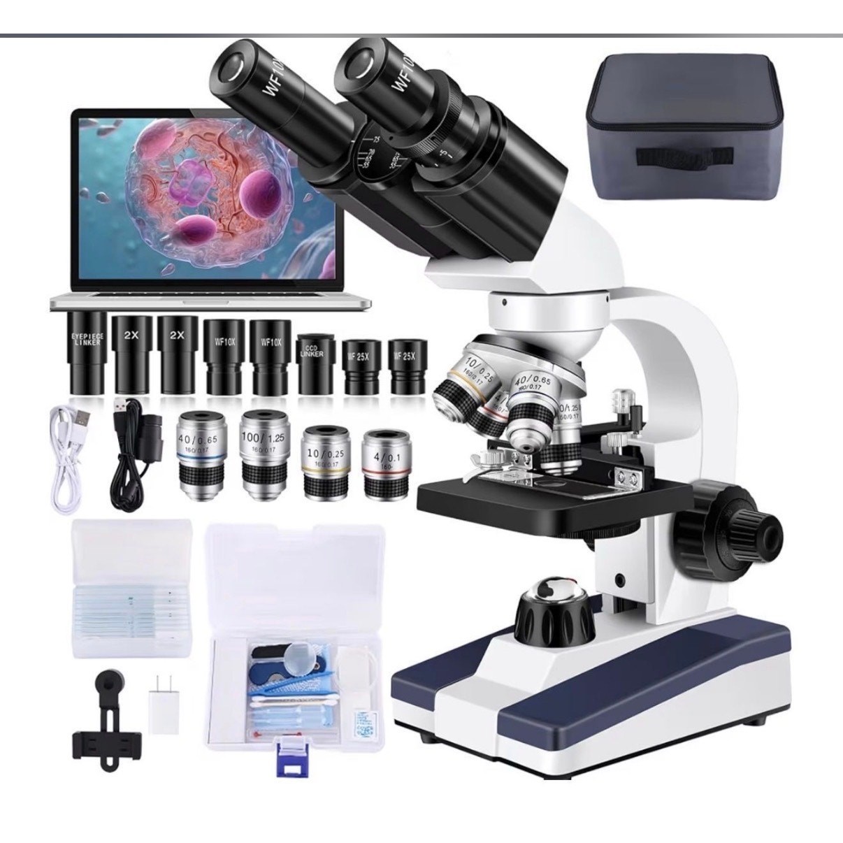 Binocular Compound Microscope Kit 40X-2000X USB Student Lab Science Microscope