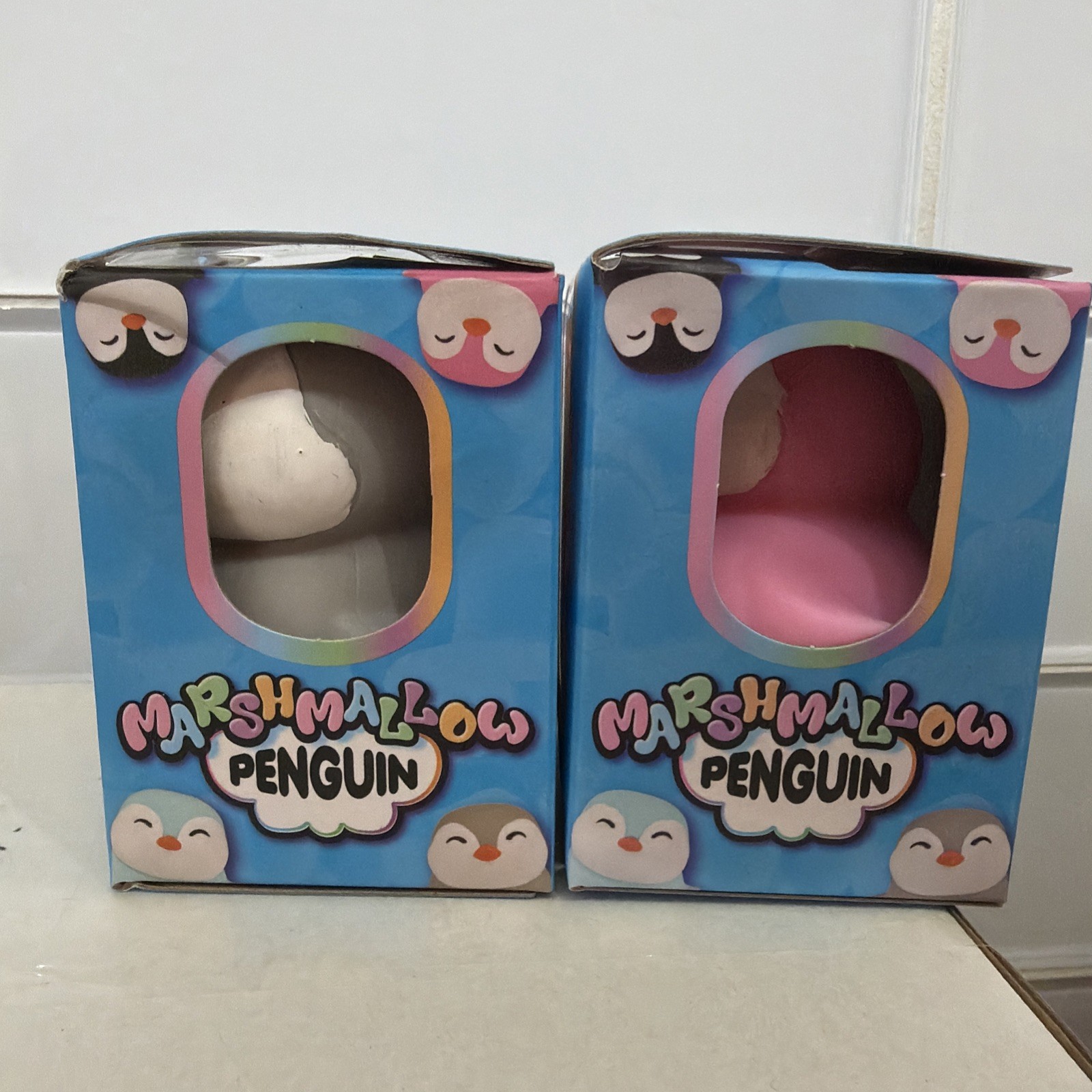 Marshmallow penguin The Toy Network Squishy Stress Fidget SET OF 2 PINK & GRAY