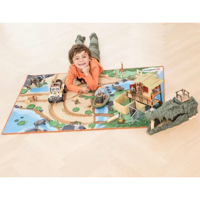 SCHLEICH Wild Life Playmat for Animals – Lions Crocodile 52.4 x 36.2 x 0.2 inch