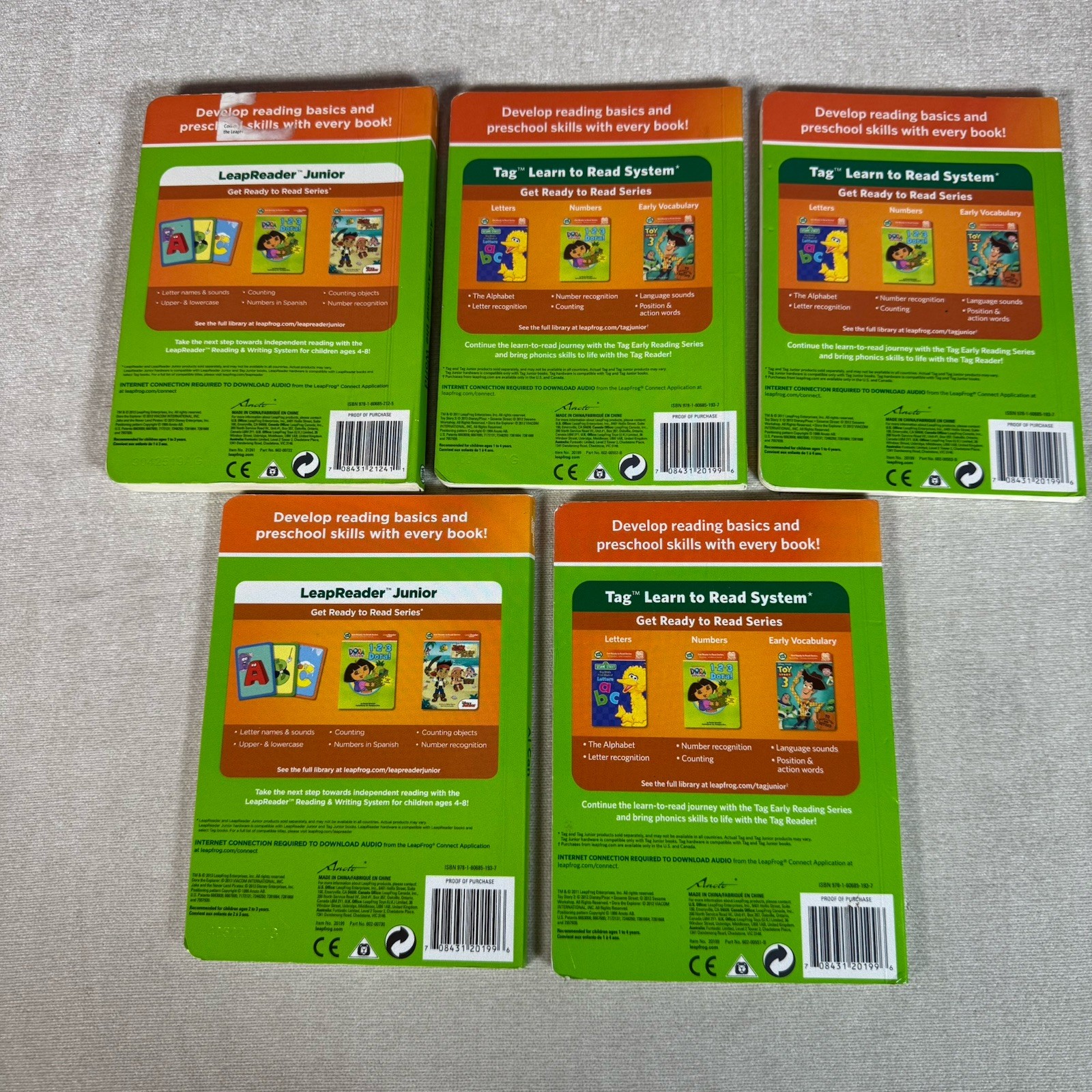 LeapFrog LeapReader Tag Junior Book Lot 5 Get Ready To Read Animals Around World