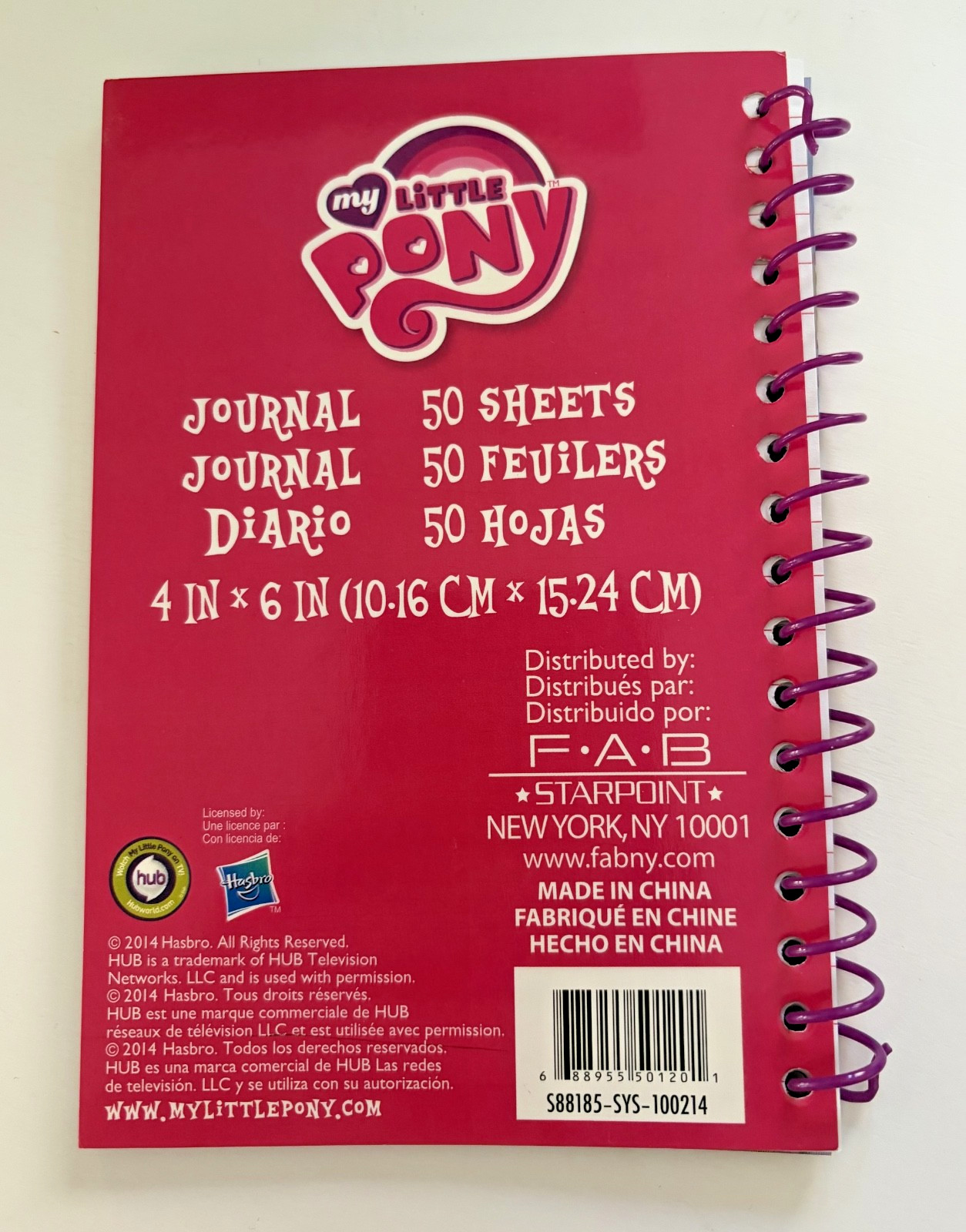 My Little Pony Journal 50 Sheets Lenticular Rainbow Dash Pinkie Pie Hasbro 2014