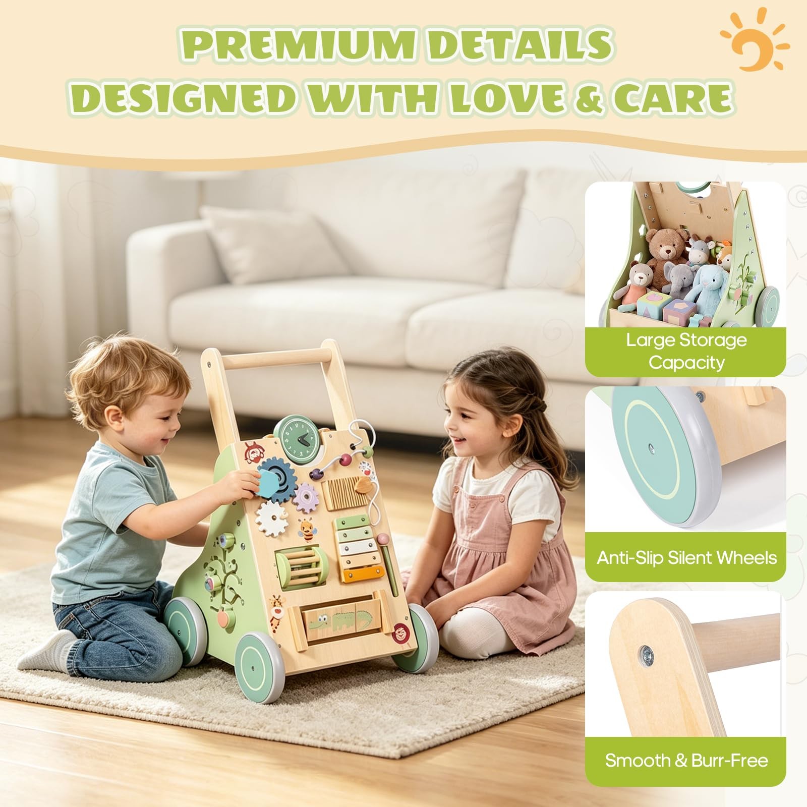 Wooden Baby Walker with 10-in-1 Activity Center, Montessori Toddler Push Toy …