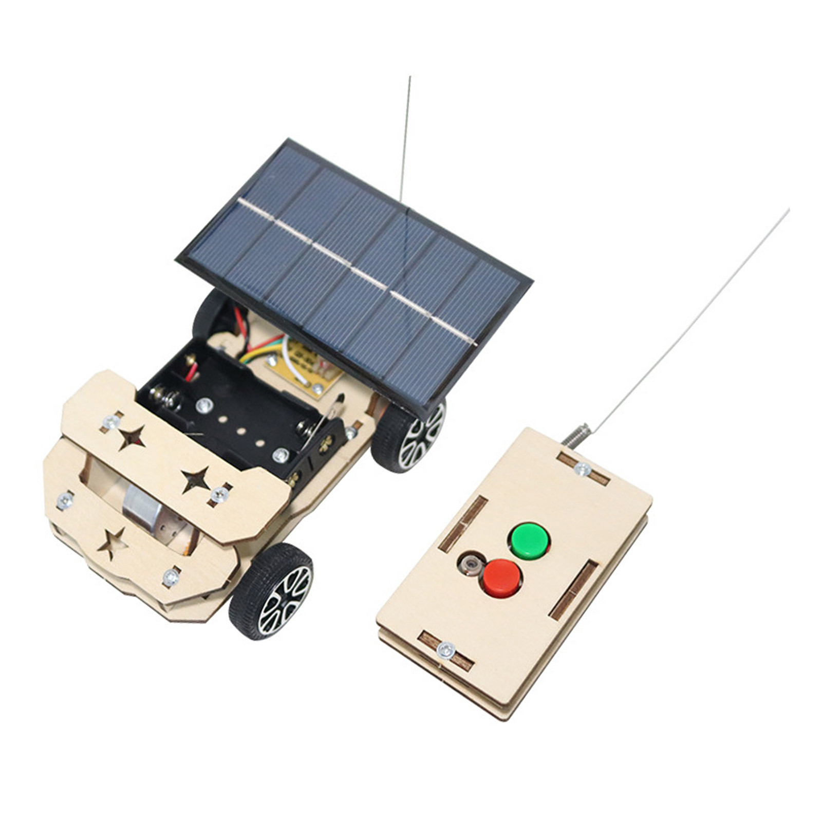 Solar Wireless Remote Control Car Model Composite Wood Electric Motor Building