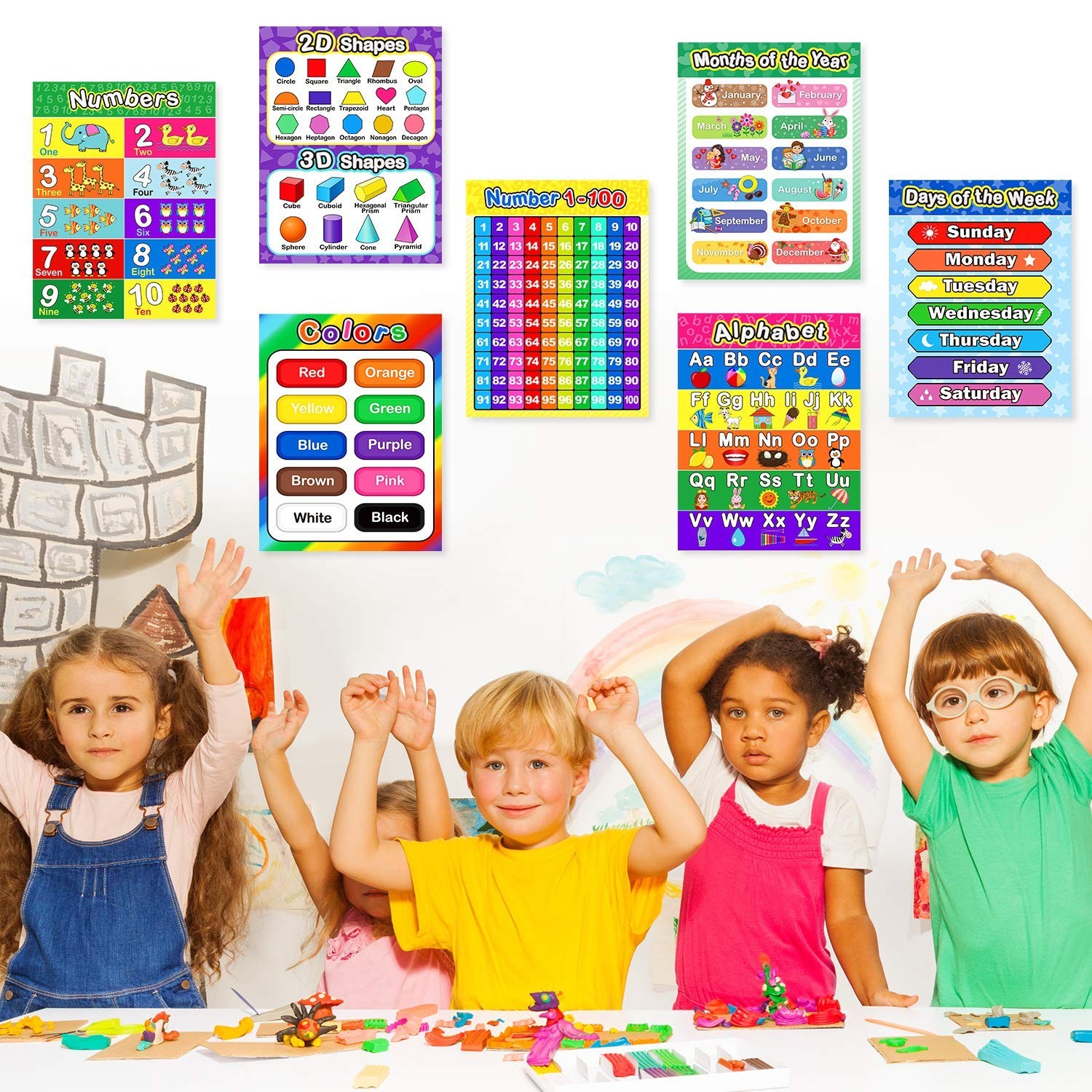 7 Piece Preschool Educational Learning Posters Kindergarten Decorations 16×11