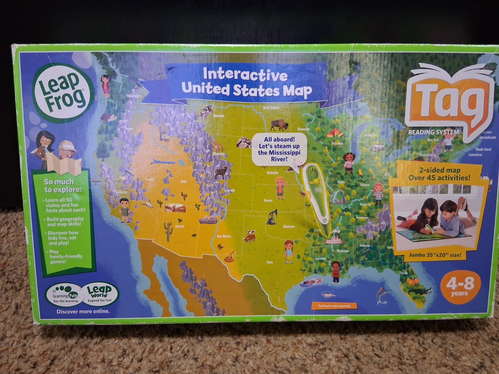 Leap Frog Tag Interactive United States Map 2 Sided Jumbo 35″ x 20″ FREE SHIP