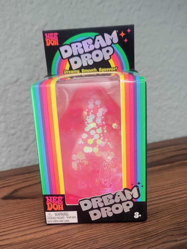 Nee Doh Dream Drop Tactile Sensory Squishy Squeeze Toy Pink w/ Display Stand