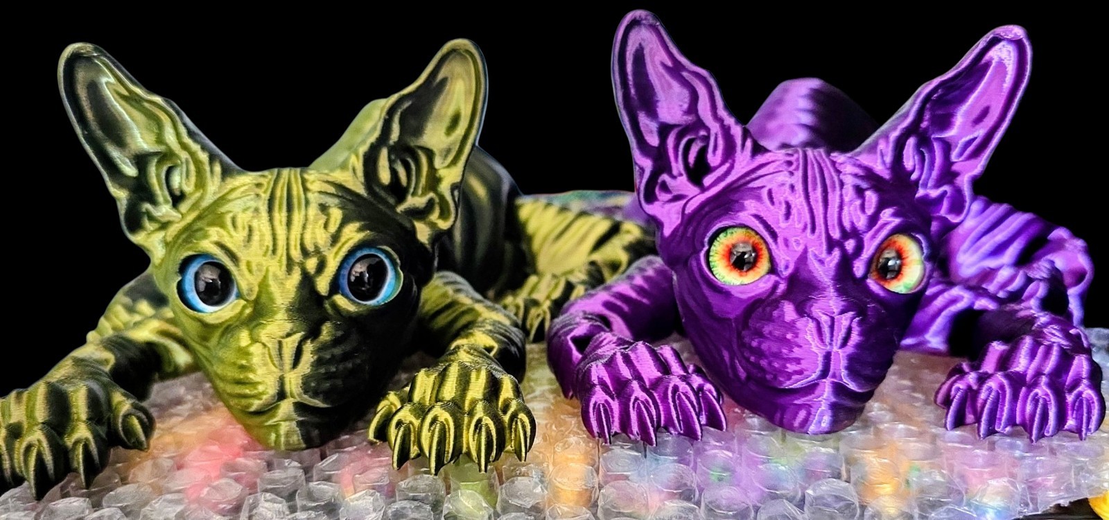 20″ Articulated Space Sphynx Cat – Metallic Purple / Black Fantasy Creature…