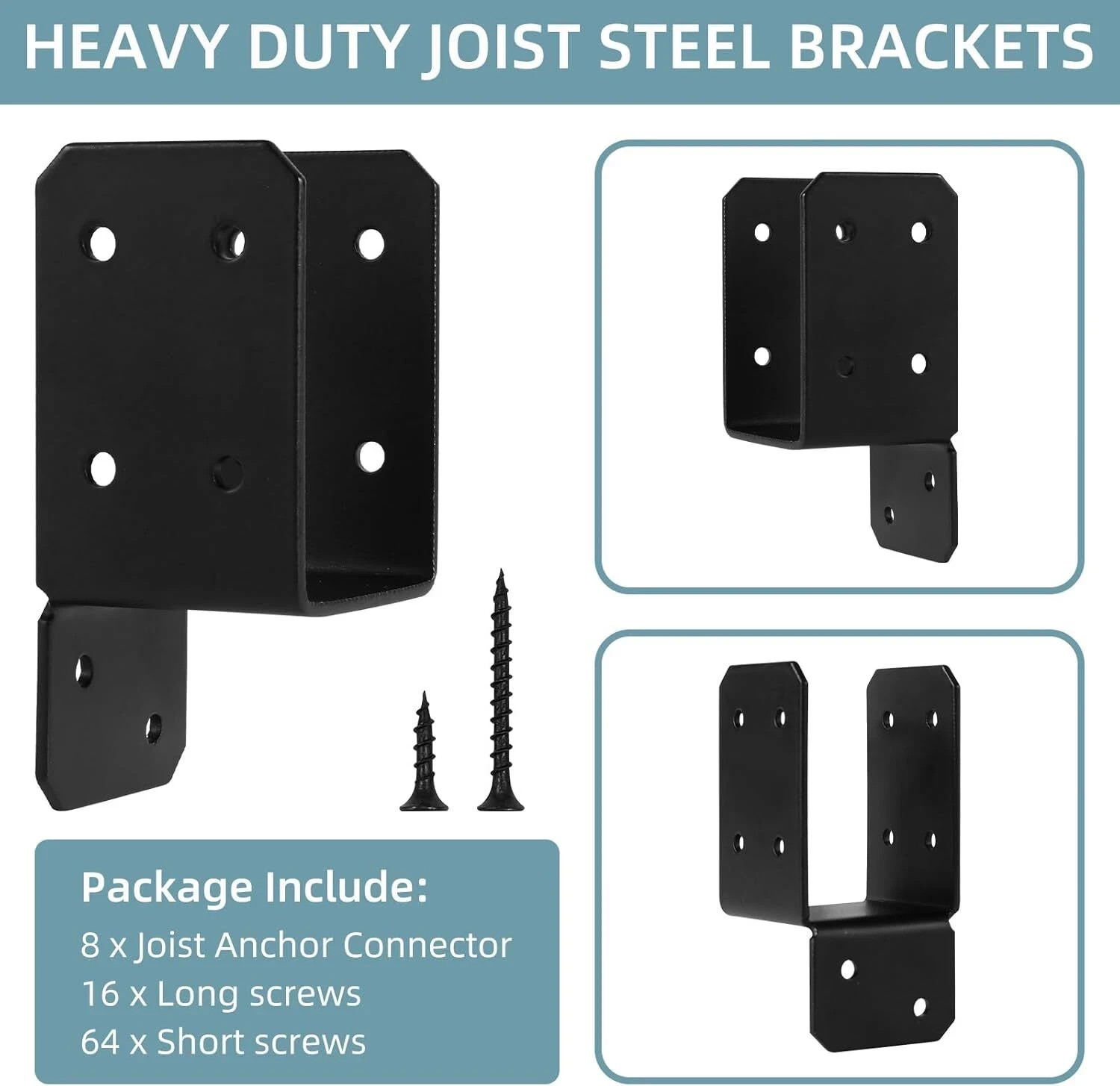 16pcs Black Caps Tie Bracket for 2×4 Post, Post Anchor Connector Carbon Steel