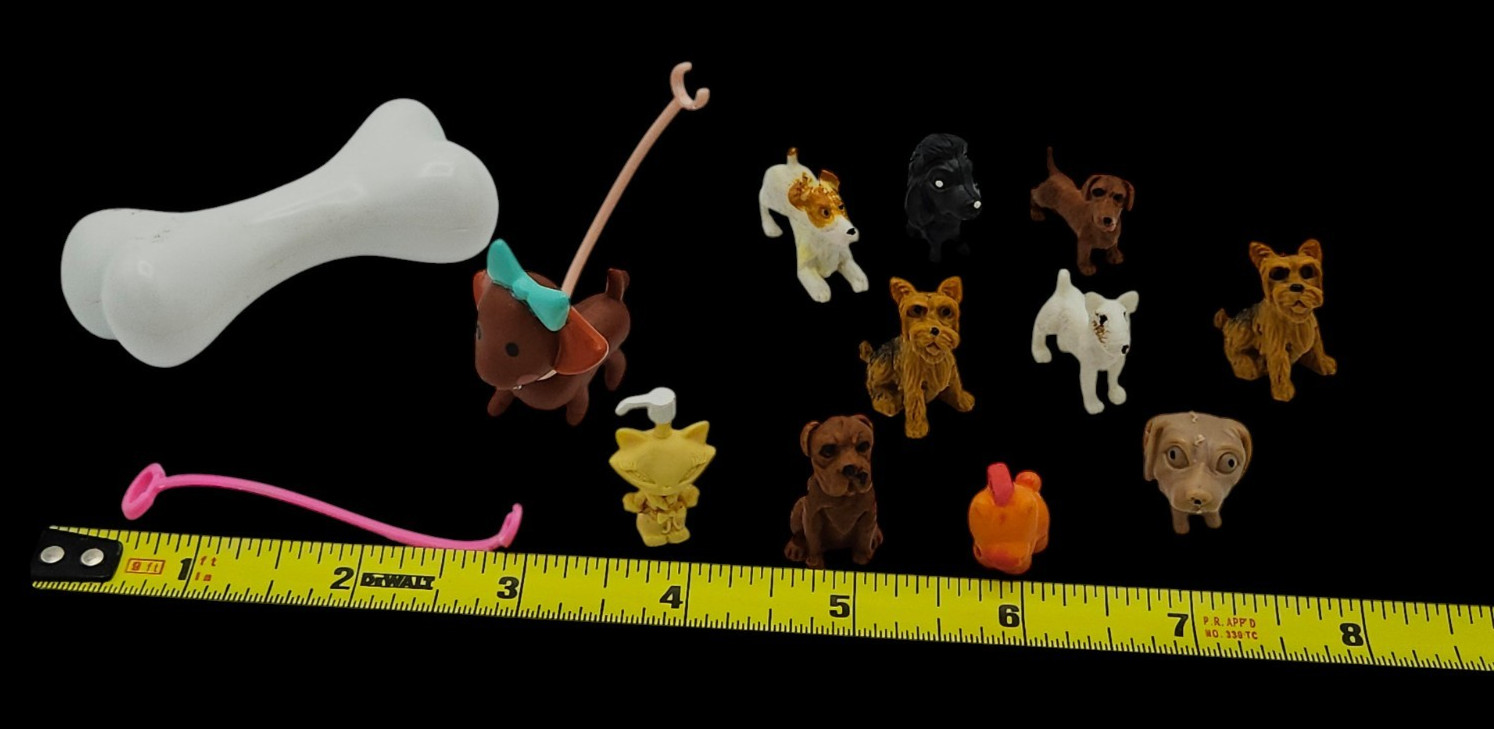 Miniature Toy Animals Dogs Figurines Plastic Mini Puppy Figures Bone Lot of 11