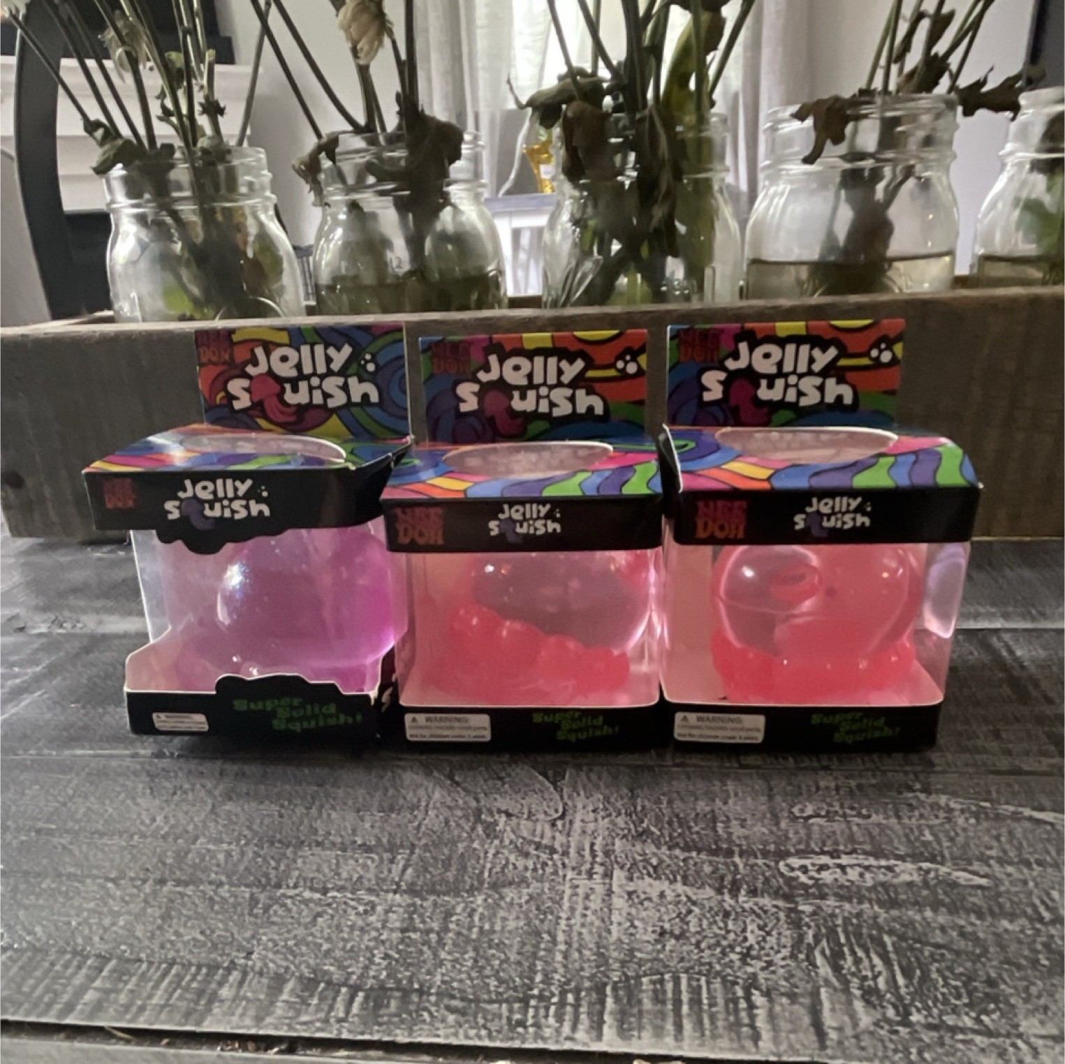 NEEDOH Jelly Squish Super Solid squish toy 3 PACK 2 pink 1 purple