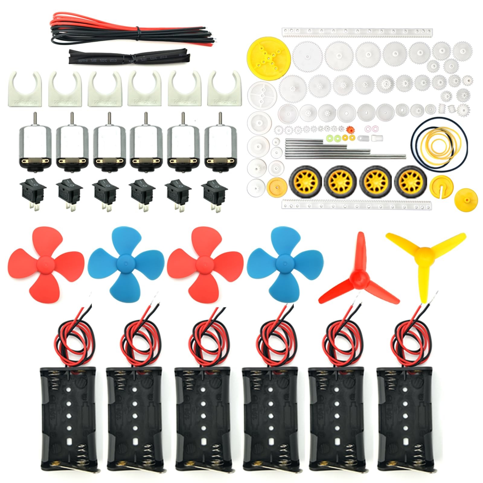 Mini Electric DC Motor Set with Gears, Battery Holder, and Switch for DIY