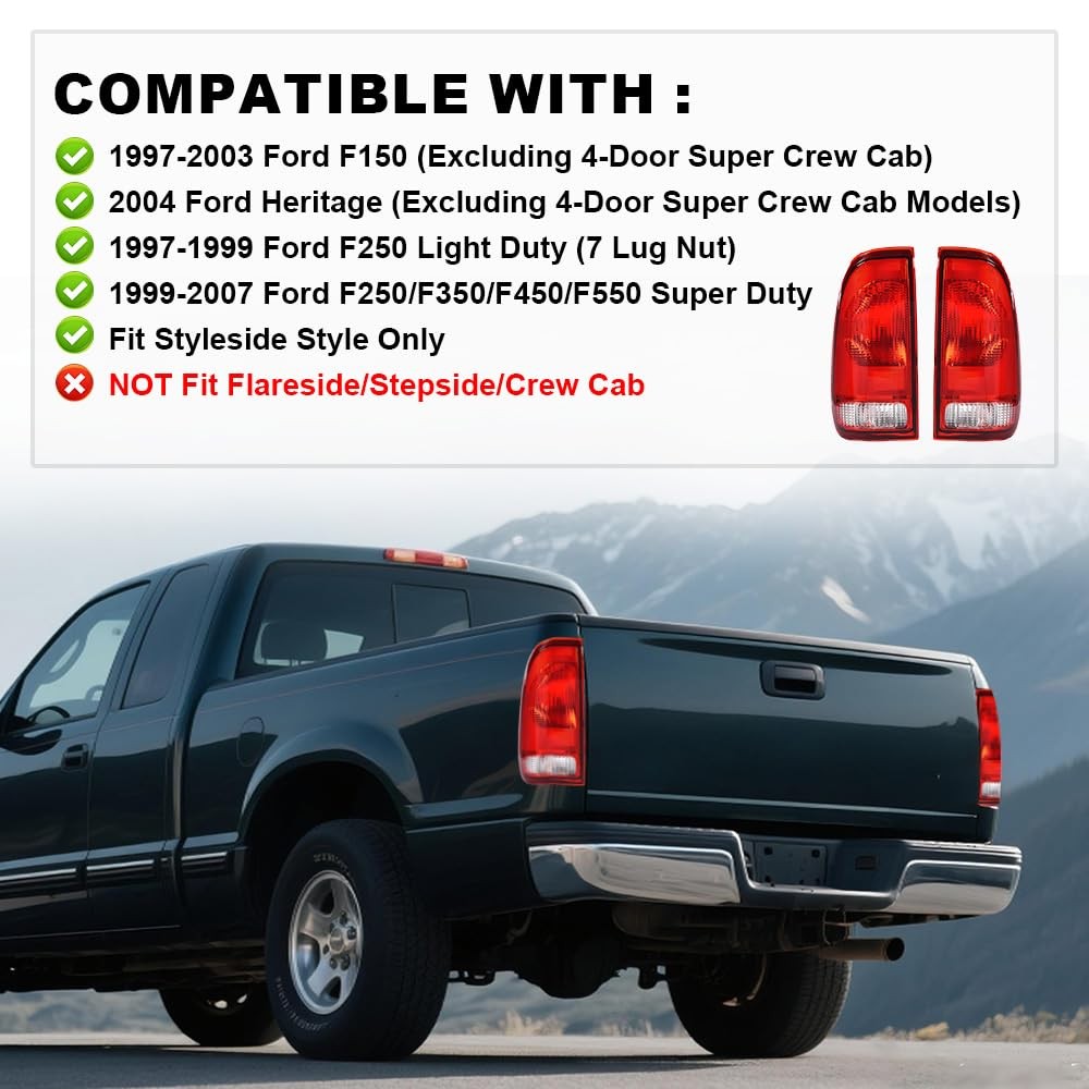 Red Lens Black Housing Tail Lights for Ford F150 F250 F350 1997-2007