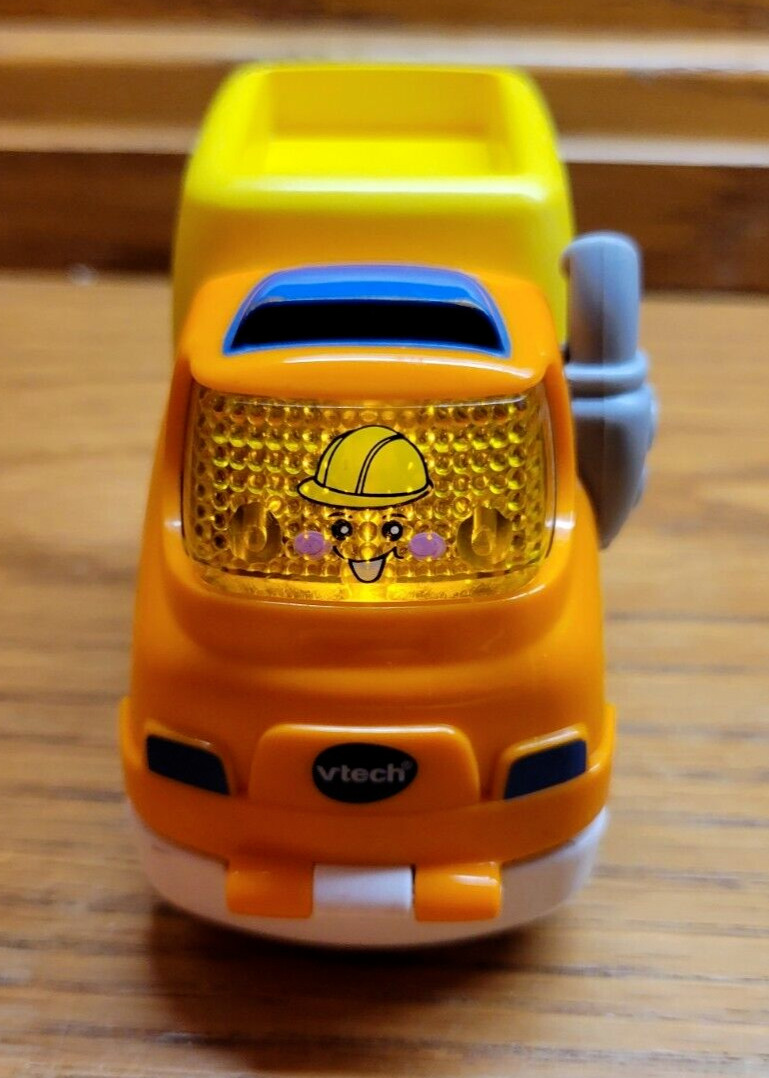 vTech Plastic Toy Dump Truck Orange & Yellow Tested Works Plays music lights…