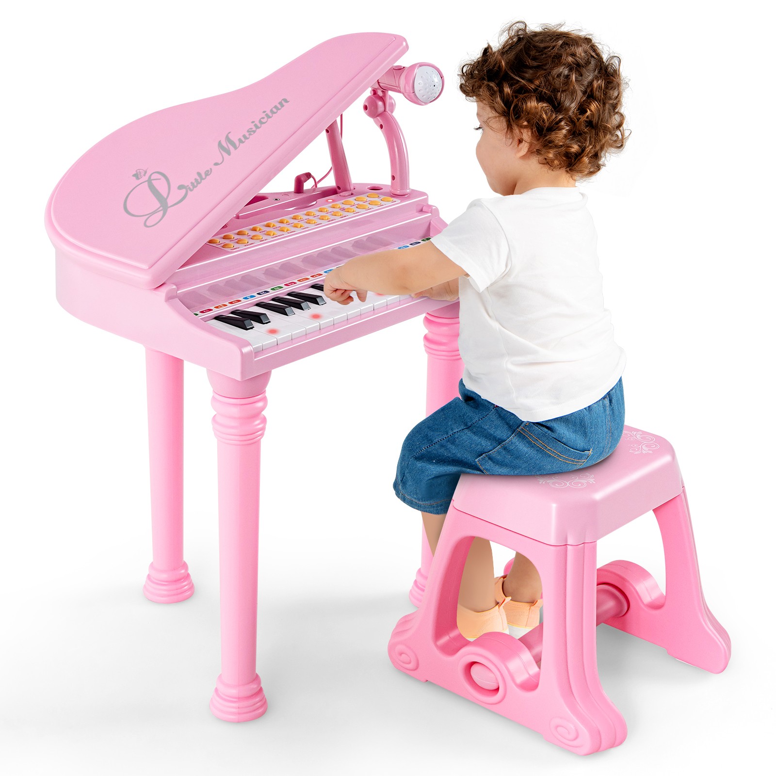 31 Keys Kids Piano Keyboard Toy Toddler Musical Instrument w/ Stool & Microphone