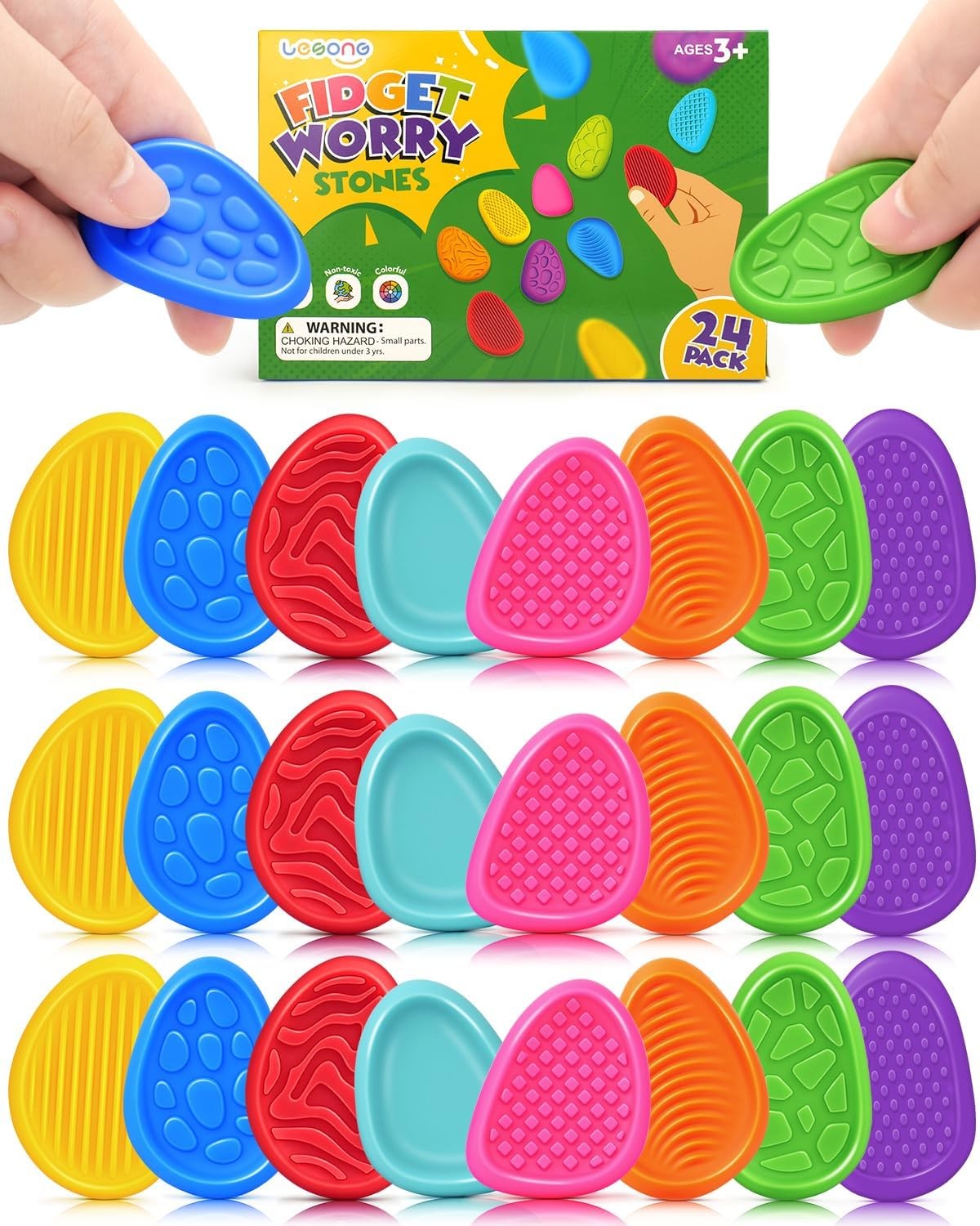 Fidget Toys Sensory Stone Textured Worry Stones Adults 24 Pack